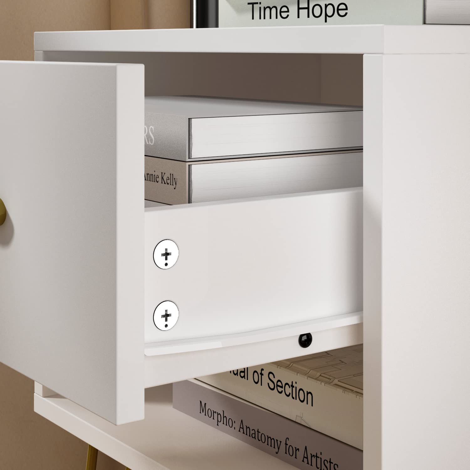 ECACAD Nightstands Set of 2 - Modern Bedside Tables with 1 Drawer & Shelf, Minimalist White End Tables with Sturdy Metal Legs for Bedroom, Living Room (15.7”W x 11.8”D x 23.6”H) - Perfect for Small Spaces, Apartment Furniture & Nightstand Storage Solutions