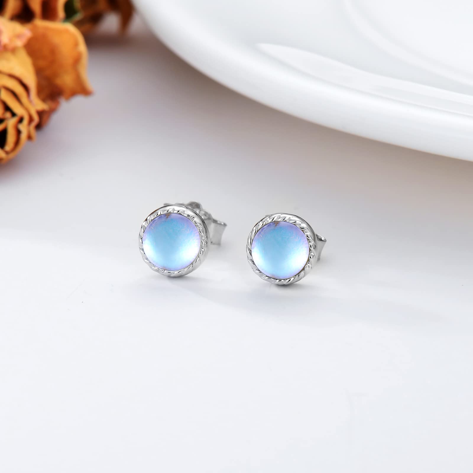 925 Sterling Silver Turquoise & Moonstone Stud Earrings for Women – 5mm/6mm/7mm Sizes – Elegant Gift for Women & Girls – Perfect for Everyday Wear, Parties & Special Occasions