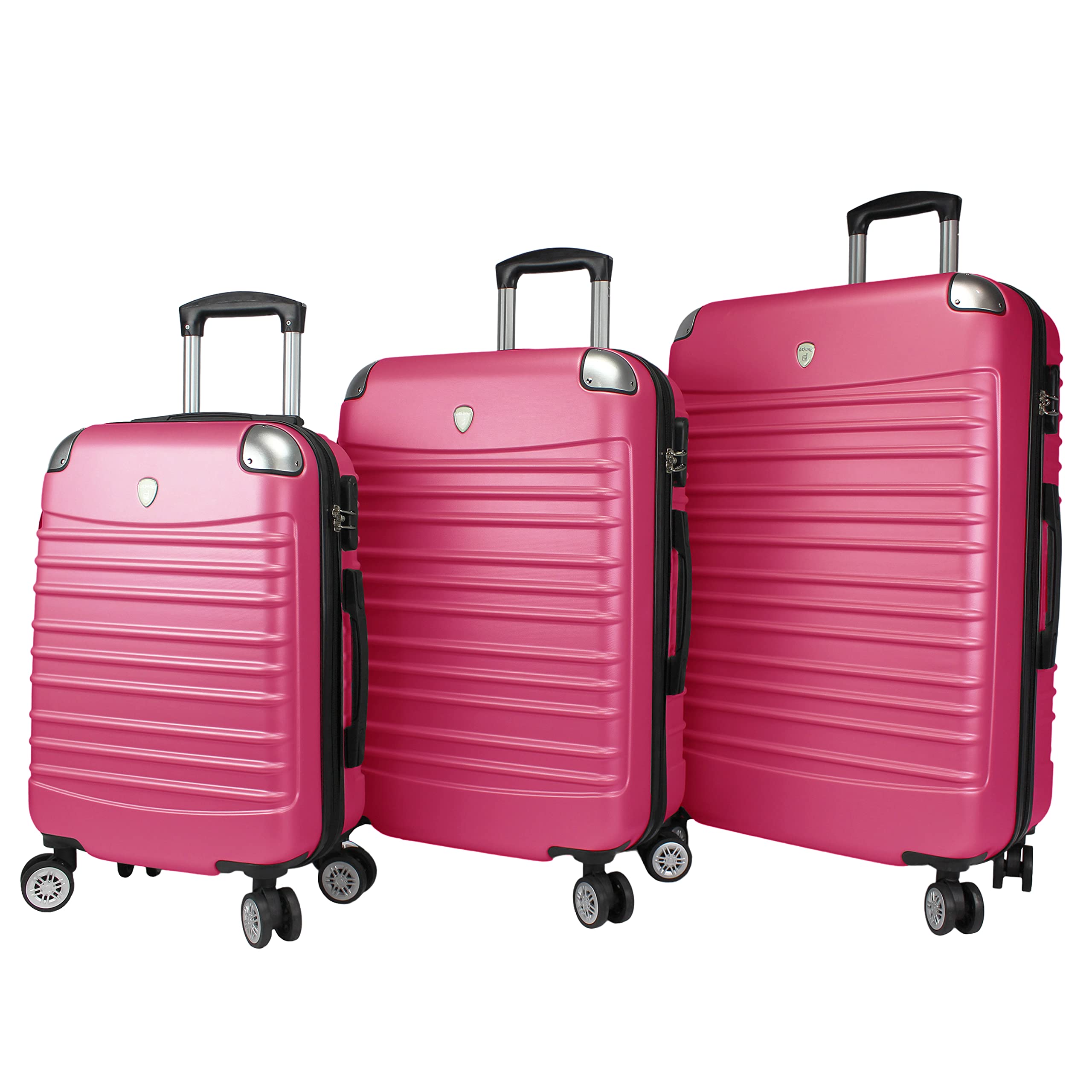 Dejuno Impact New Generation Hardside 3-Piece Spinner Luggage Set - Lightweight Durable Suitcase with 360° Wheels, Pink Color for Women & Men - Perfect for Air Travel, Business Trips & Family Vacations