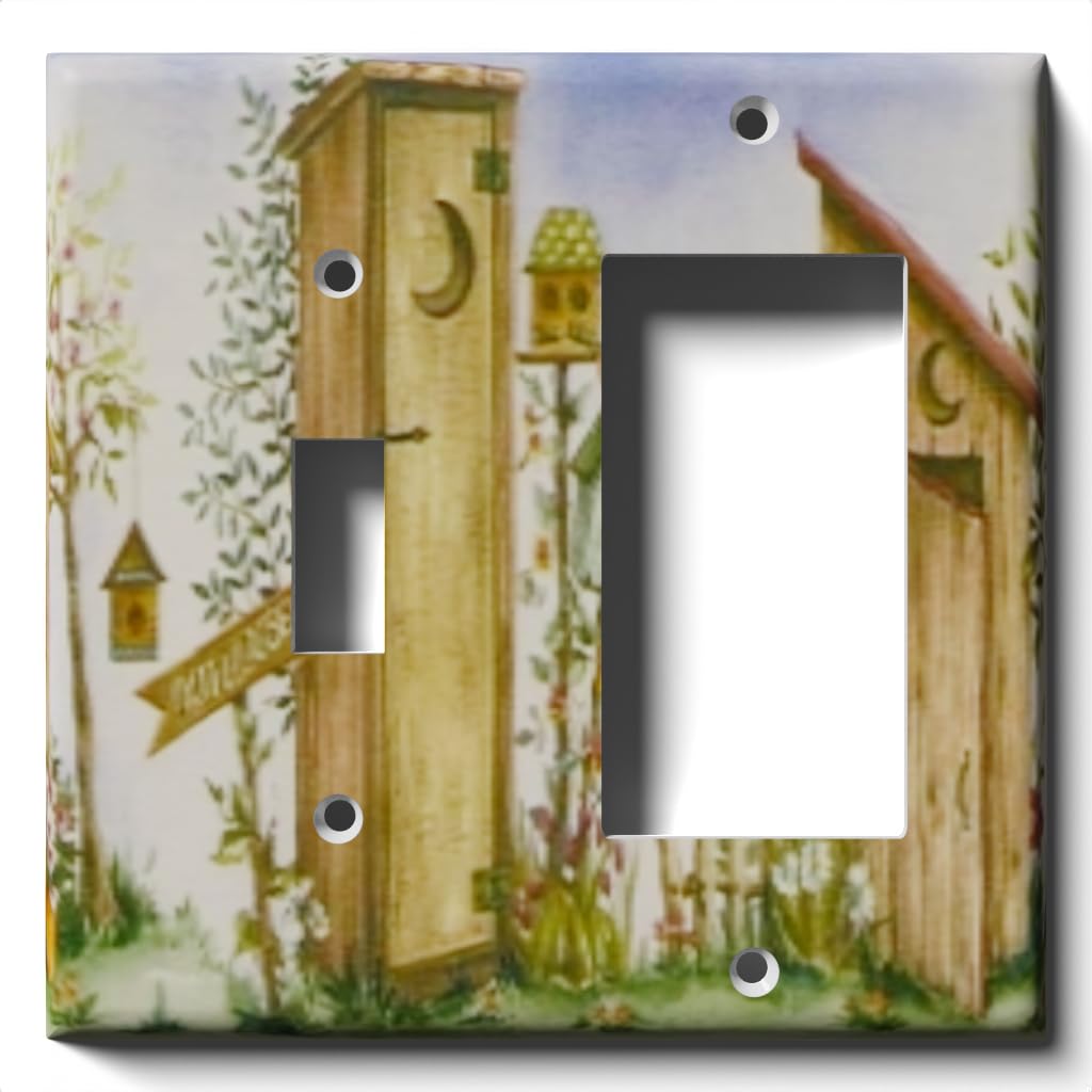 Decorative Outhouse Light Switch and GFCI Outlet Cover Plate - Single Toggle/Rocker Wall Plate for Bathroom, Cabin, or Farmhouse Decor