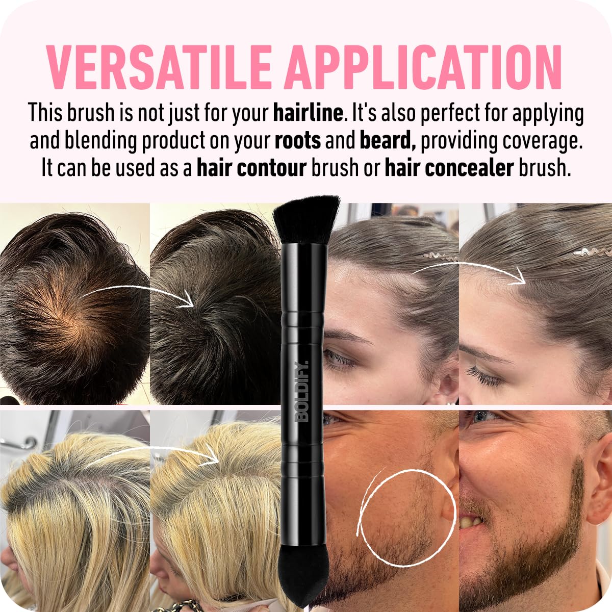Boldify Dual-Ended Makeup Brush - Concealer & Hairline Powder Brush for Seamless Blending - Perfect for Root Touch Up & Contouring