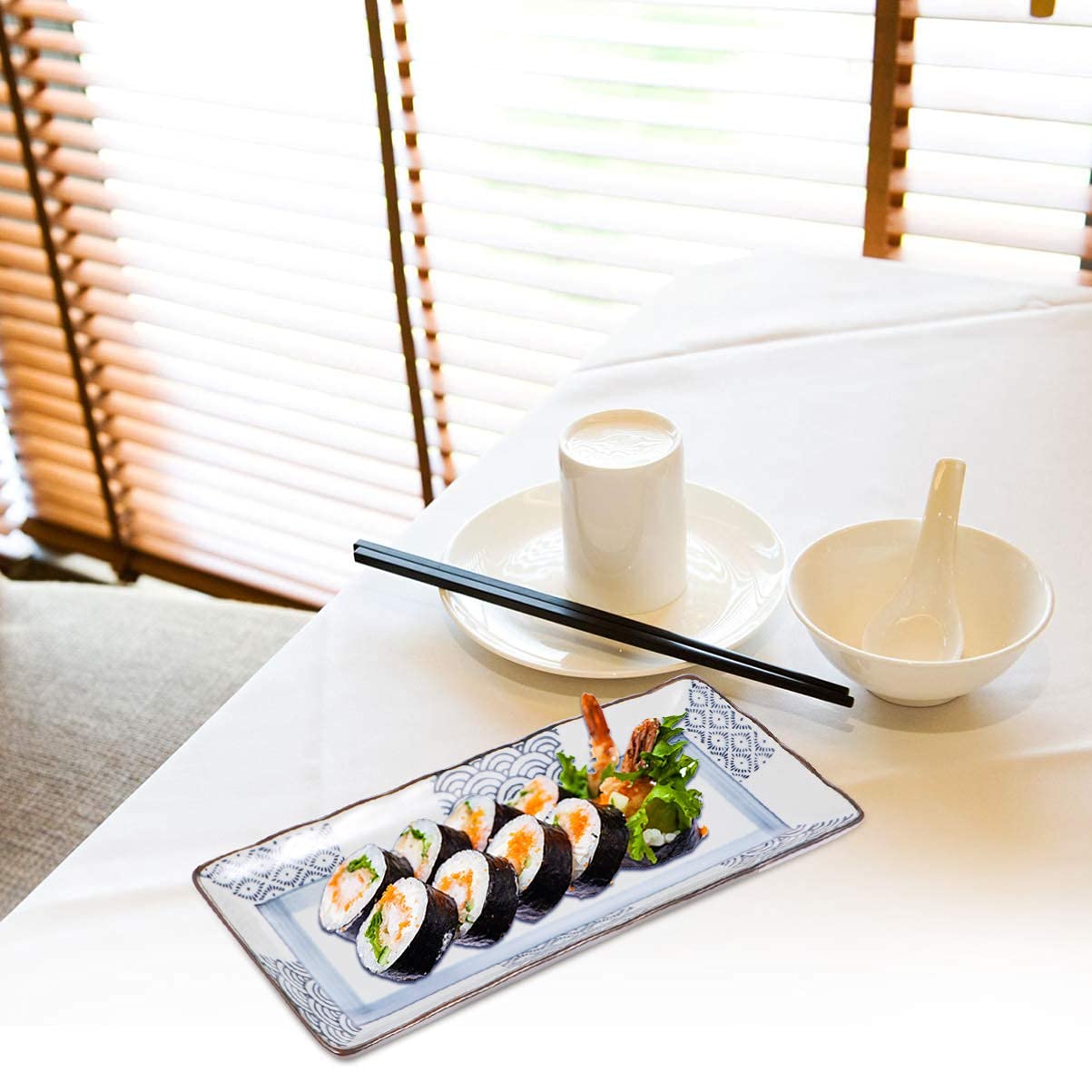 Japanese Porcelain Rectangular Sushi Plates - Elegant Serving Platter for Sushi, Onigiri, Desserts & Snacks - Perfect for Home Dining, Parties & Restaurant Use