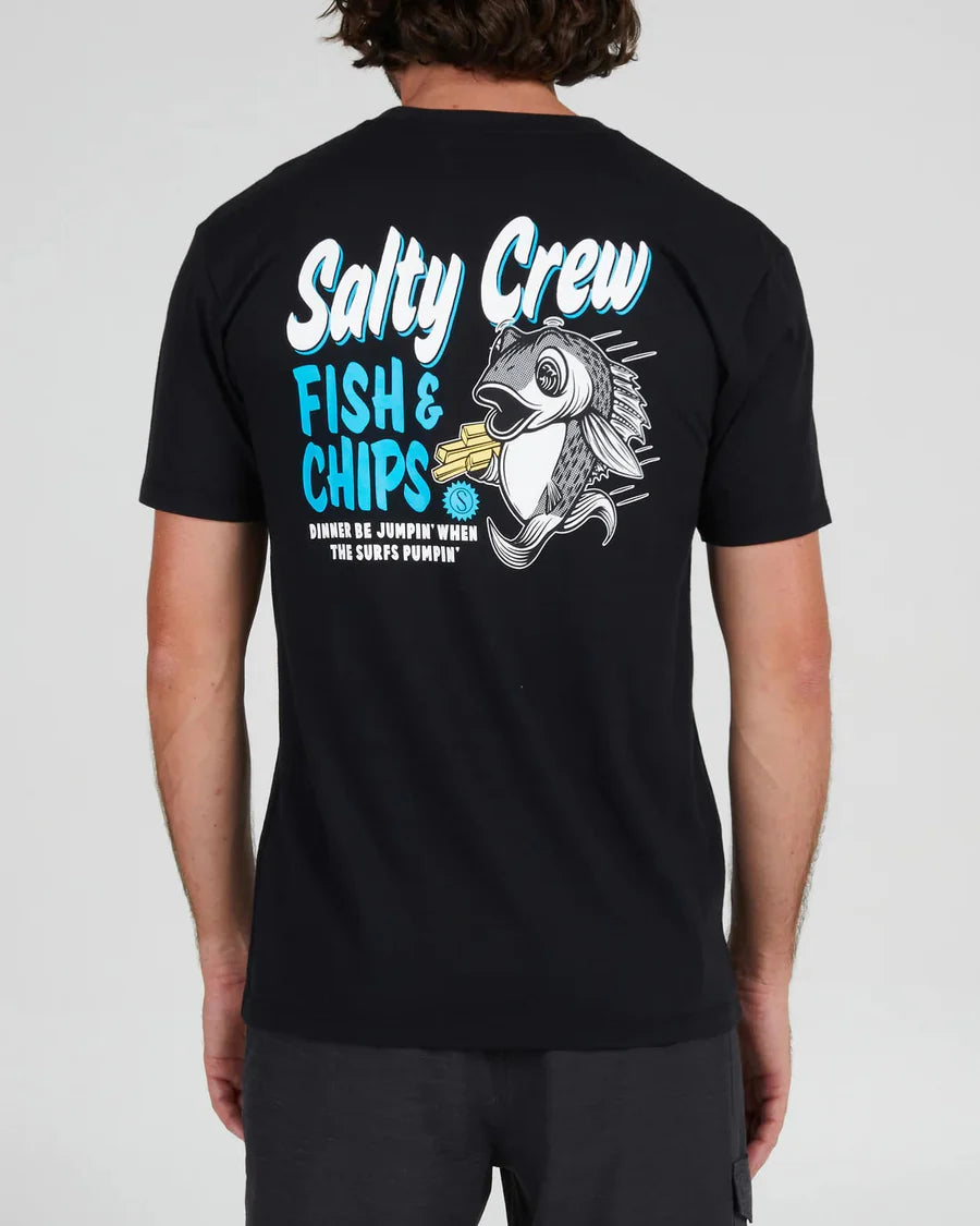 Premium Salty Crew Fish & Chips T-Shirt for Men - Comfortable Cotton Graphic Tee - Perfect for Fishing, Boating & Outdoor Activities