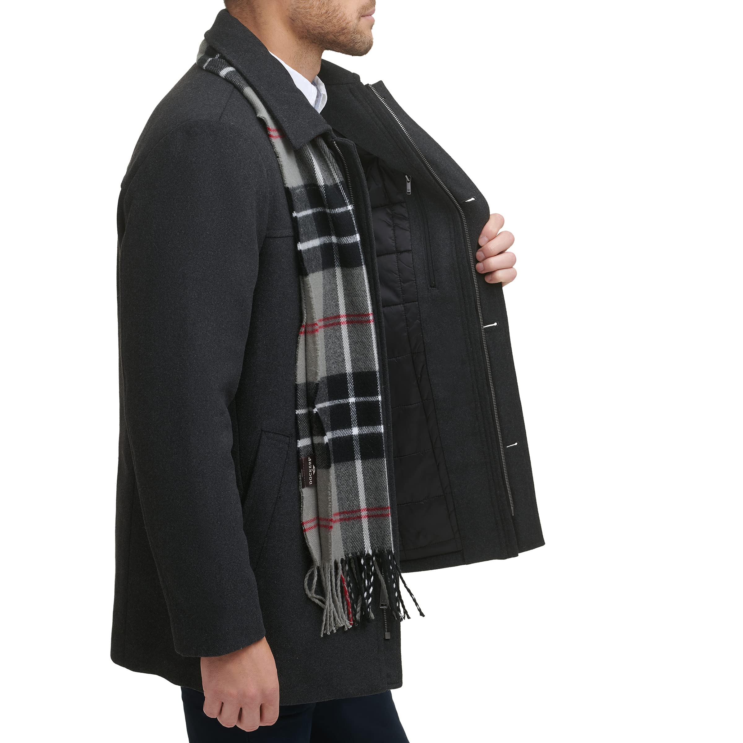Dockers Men's Weston Wool Blend Coat with Scarf - Classic Winter Jacket for Business & Casual Wear (Regular & Big & Tall Sizes) | Perfect for Office, Travel & Outdoor Activities