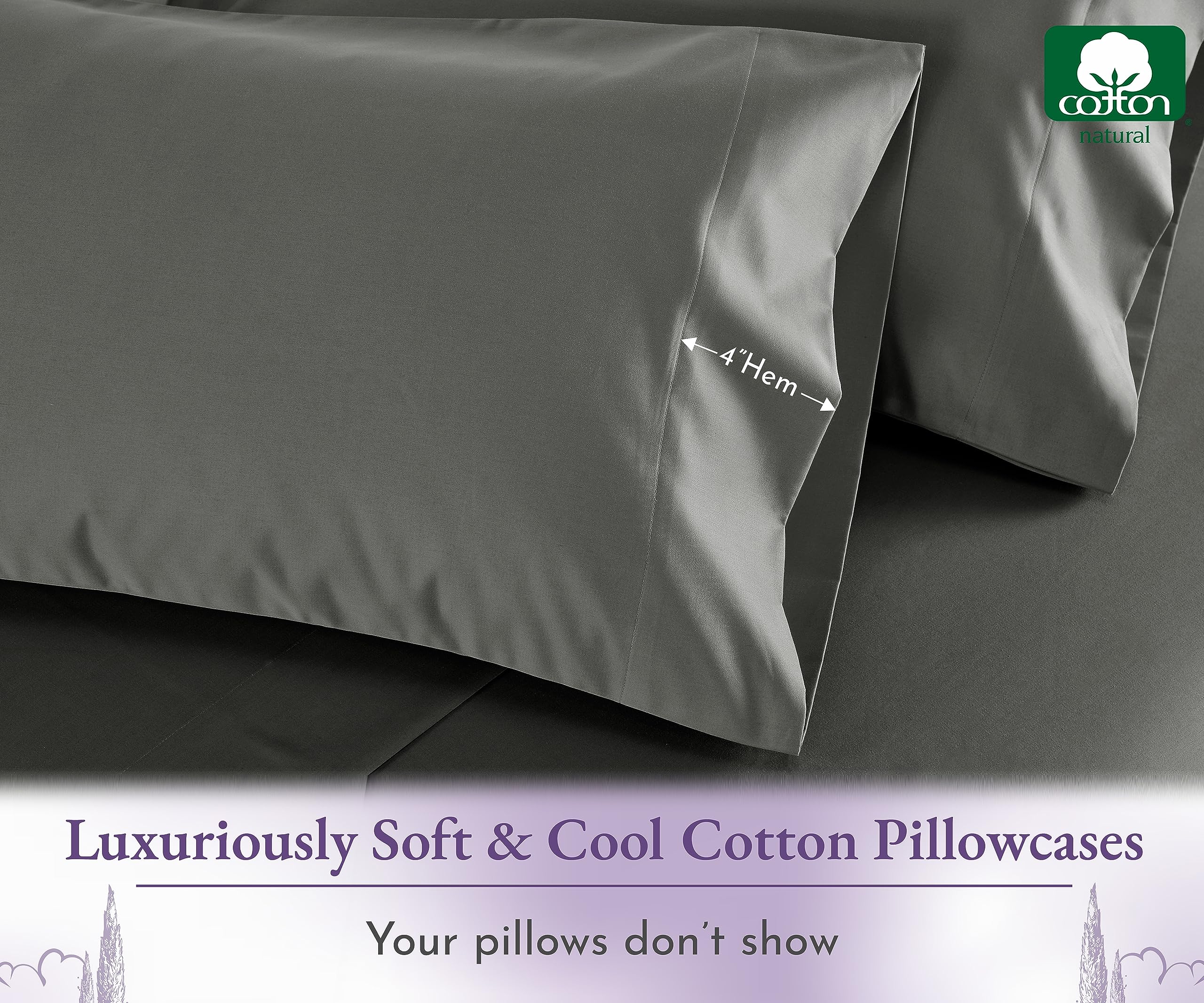 California Design Den 1000 Thread Count 100% Cotton Sateen Pillowcases - Ultra Soft & Smooth Hotel Luxury Bedding Set of 2, Classic Grey King Size (Fits Standard King Pillows) - Perfect for Master Bedrooms & Luxury Hotels