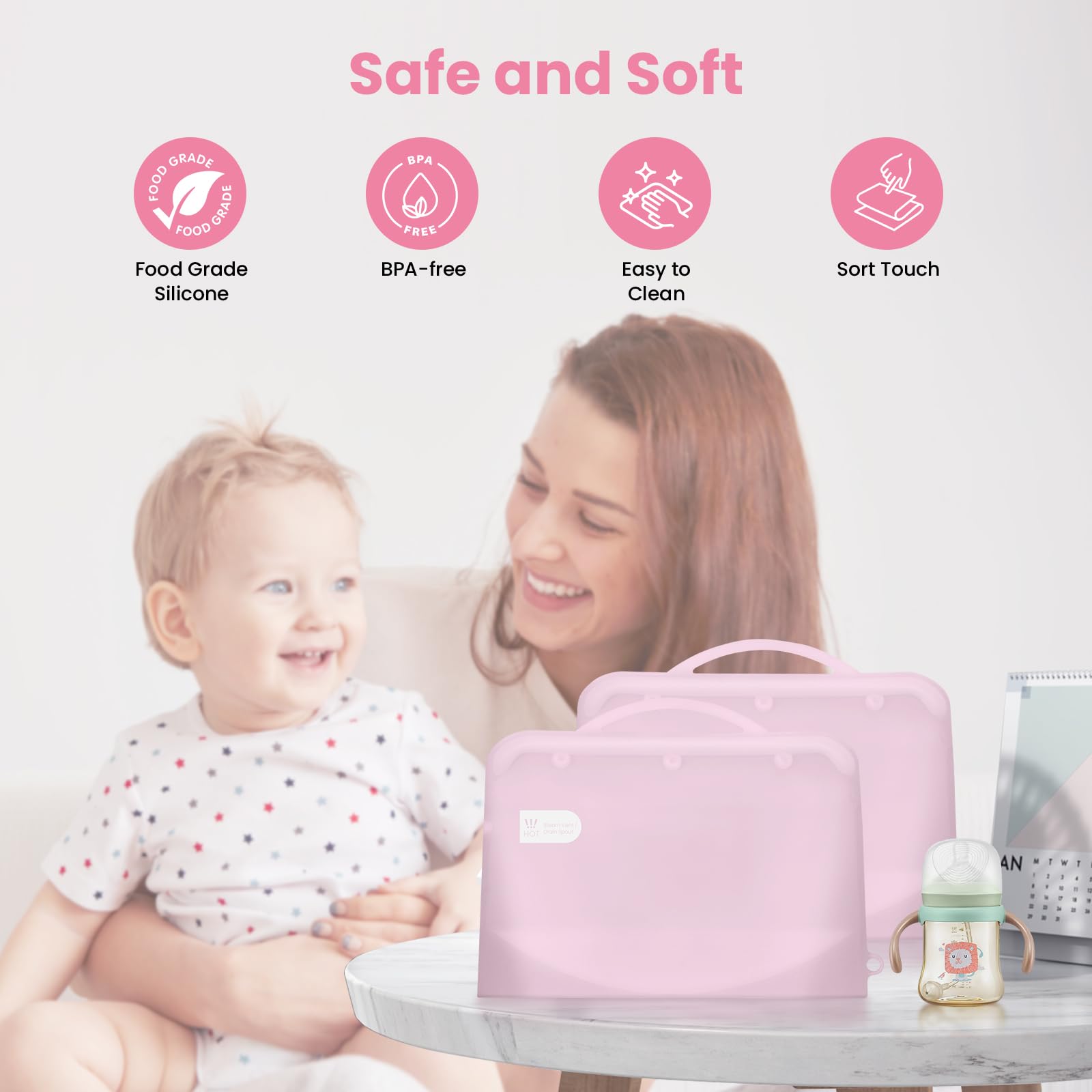 Reusable Silicone Microwave Steam Sterilizer Bag for Baby Bottles & Pump Parts - BPA-Free, Travel-Friendly Sterilizing Pouches for Toddler Accessories (Pink & White, 2-Pack) | Perfect for Home, Daycare & On-the-Go Use