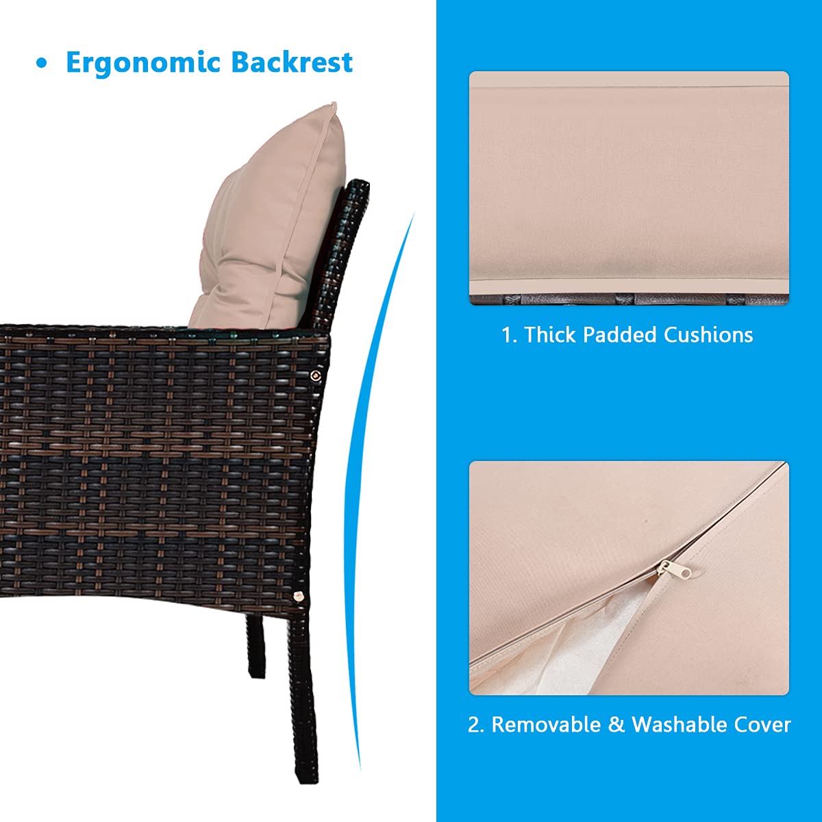 HappyGrill 5-Piece Outdoor Patio Furniture Set - All-Weather Rattan Wicker Conversation Set with Coffee Table, Cushioned Sofas & Ottoman - Perfect for Garden, Backyard, Poolside & Patio Relaxation
