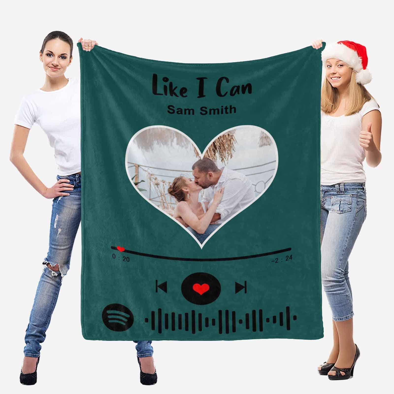 Personalized Photo Blanket with Custom Spotify Code - 60x80 Inch Customized Fleece Throw Blanket for Bedroom Decor, Birthday & Wedding Gifts - Cozy Gift for Couples, Family & Friends (Home Use, Travel, Picnics)
