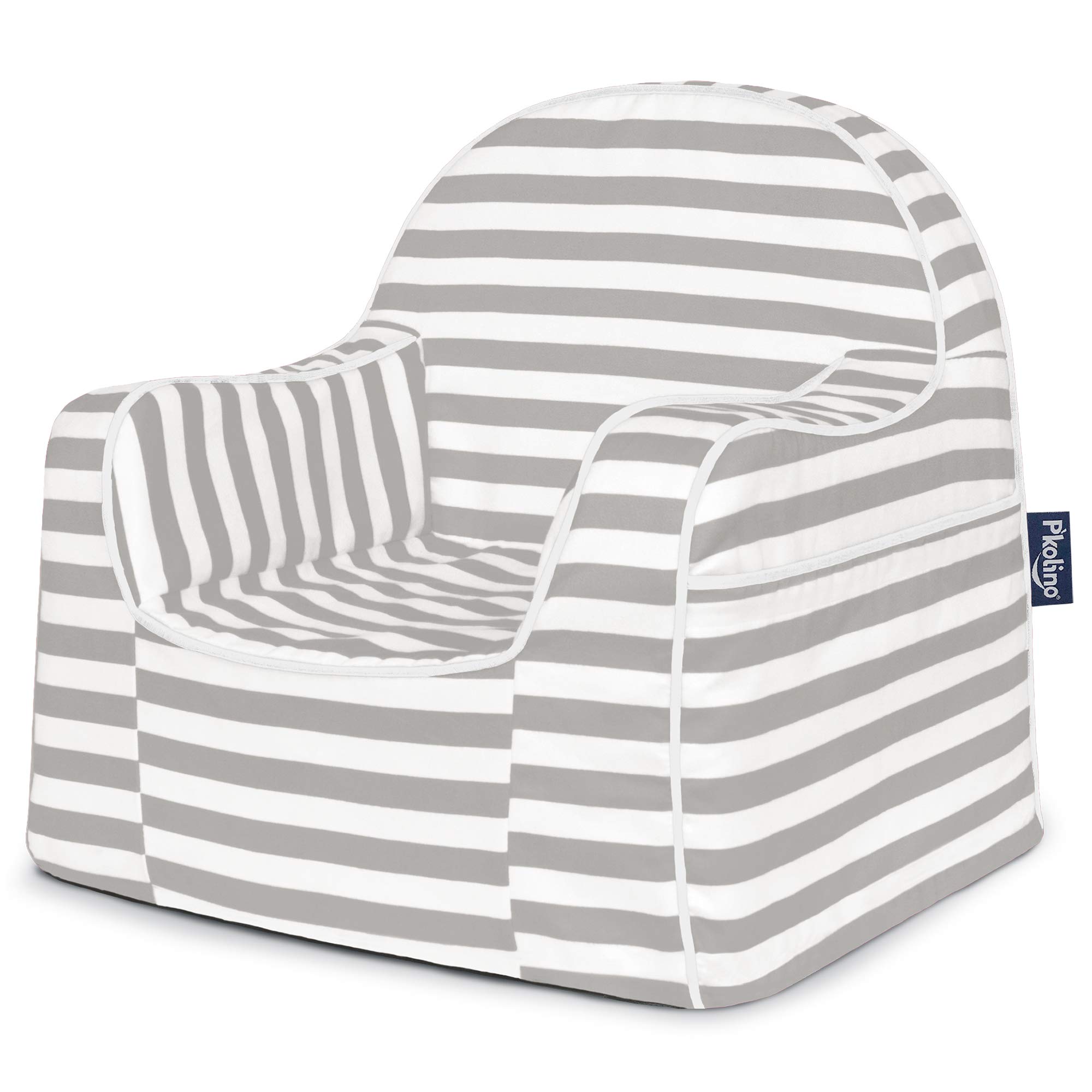 P'Kolino Little Reader Toddler Chair - Striped Grey & White Kids Furniture for Reading Nook, Playroom & Nursery | Ergonomic Children's Seat for Storytime & Learning Activities