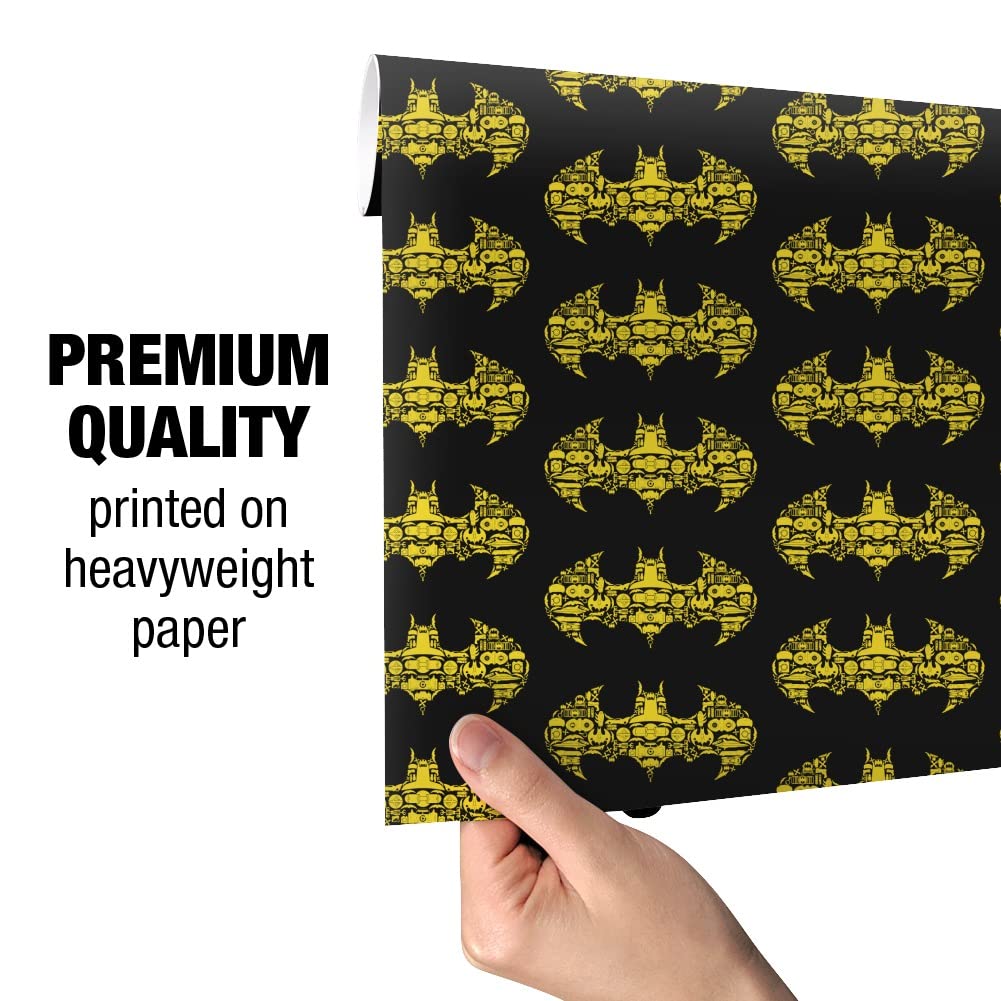 Batman Icons Logo Gift Wrap Wrapping Paper Rolls - Premium DC Comics Batman-Themed Wrapping Paper for Birthdays, Holidays & Special Occasions