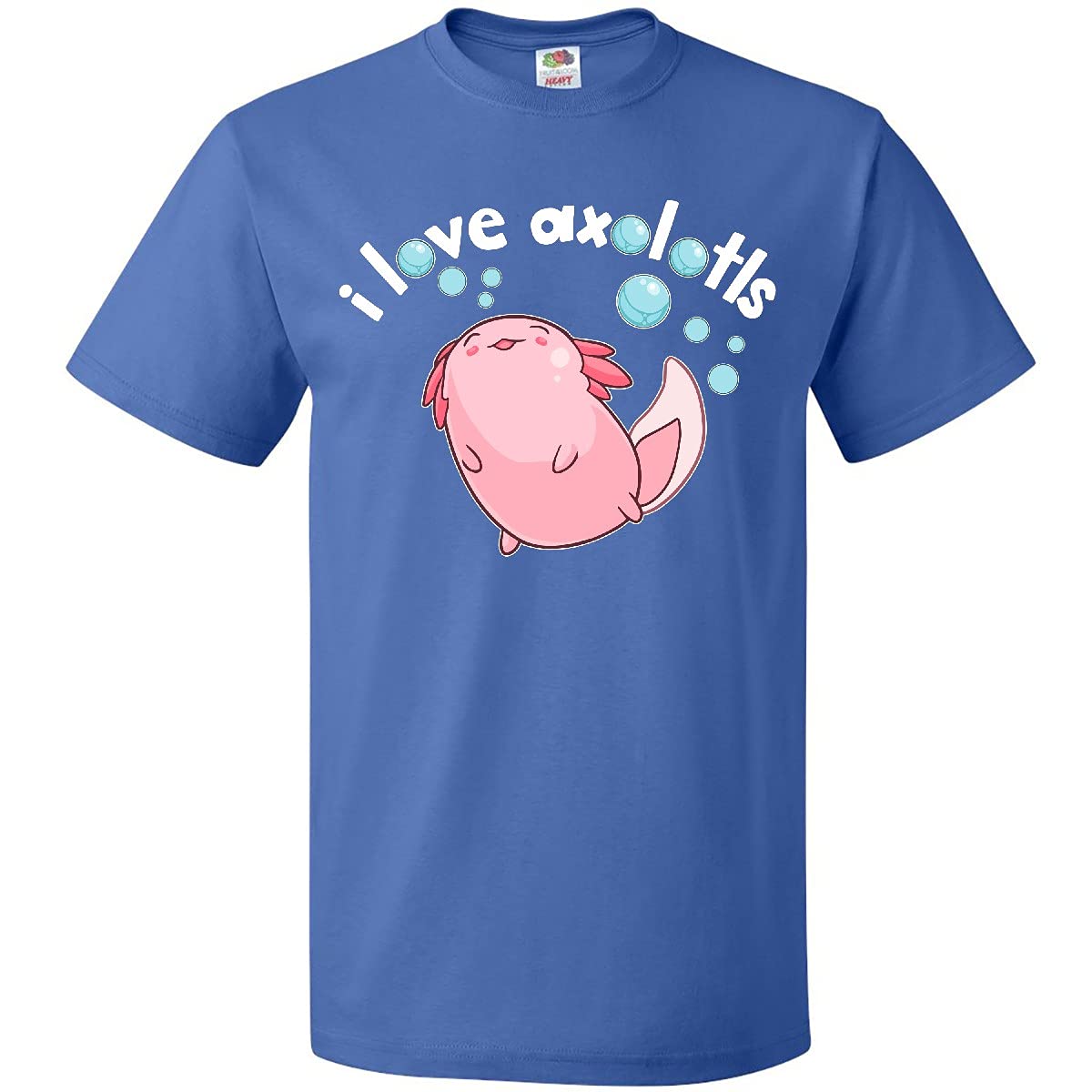 Inktastic I Love Axolotls with Bubbles Graphic T-Shirt - Cute Axolotl Lover Tee for Women & Men - Perfect for Casual Wear, Gifts & Animal Lovers