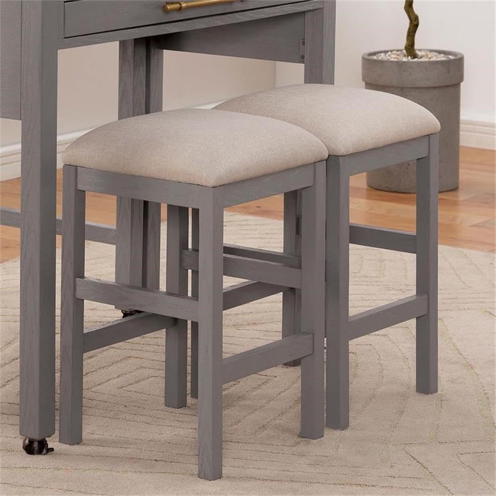 Ficus Wood Padded Counter Height Bar Stools Set of 2 - Gray Modern Kitchen Island Stools for Dining Room, Breakfast Nook & Home Bar