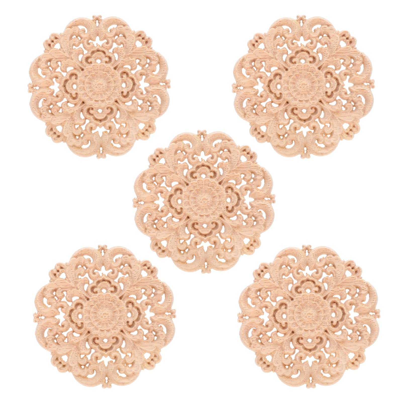 5 Pcs Unpainted Wooden Carved Onlay Appliques - 10cm Handcrafted Furniture Decals for Cabinets, Doors, Wardrobes & Wall Decor | DIY Home Improvement & Vintage Furniture Restoration