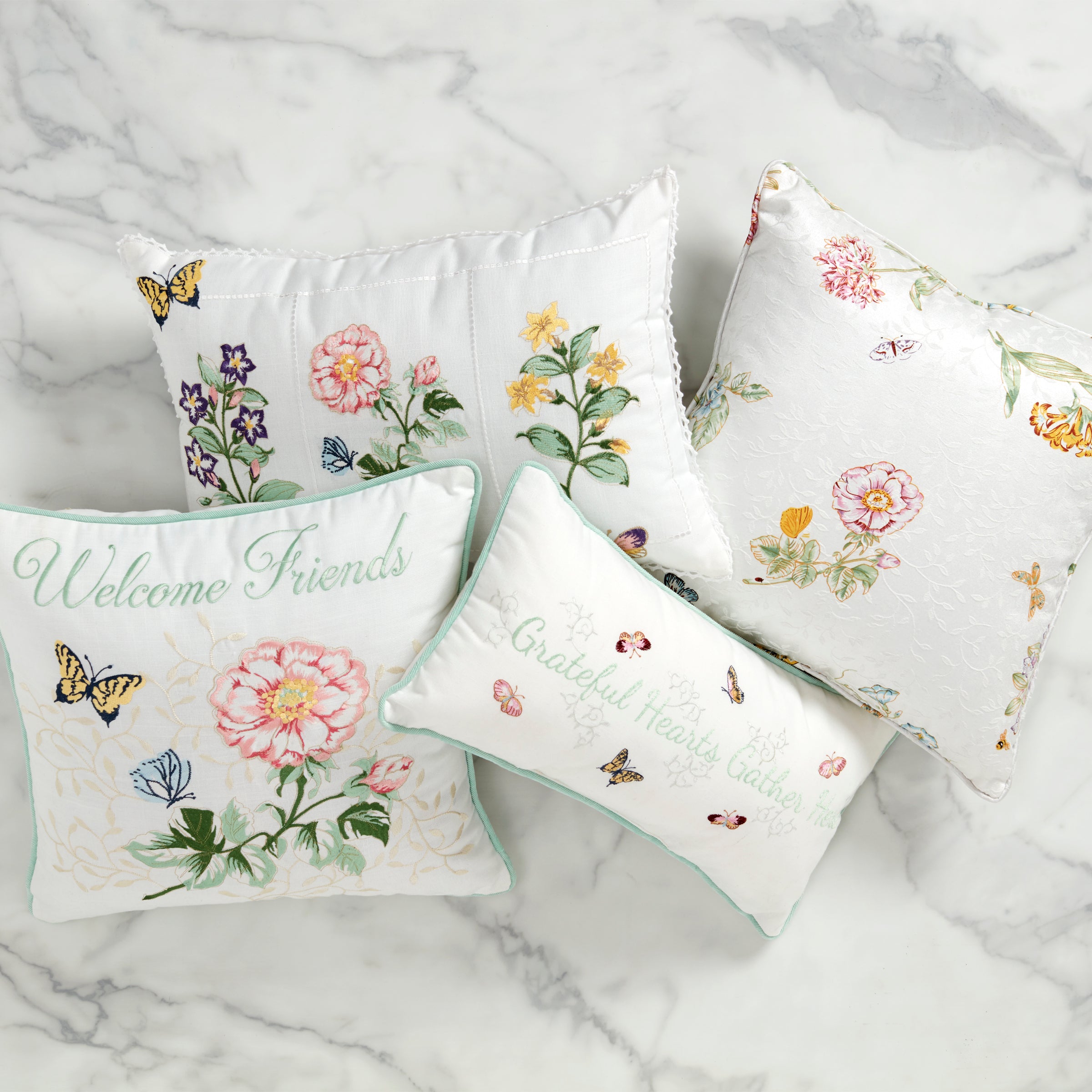 Butterfly Meadow Welcome Friends Decorative Throw Pillow 18x18 Inches - Perfect for Living Room, Bedroom, or Porch Decor