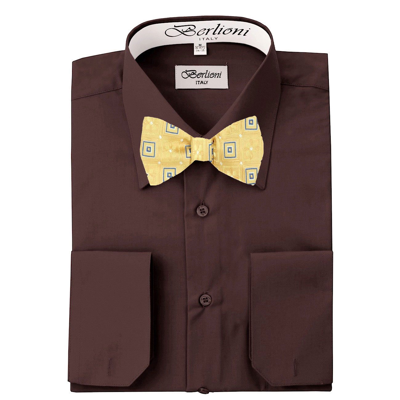 Premium Men's Green Solid Dress Shirt with Silk Self-Tie Bow Tie Set - Formal Business Attire & Wedding Party Outfit
