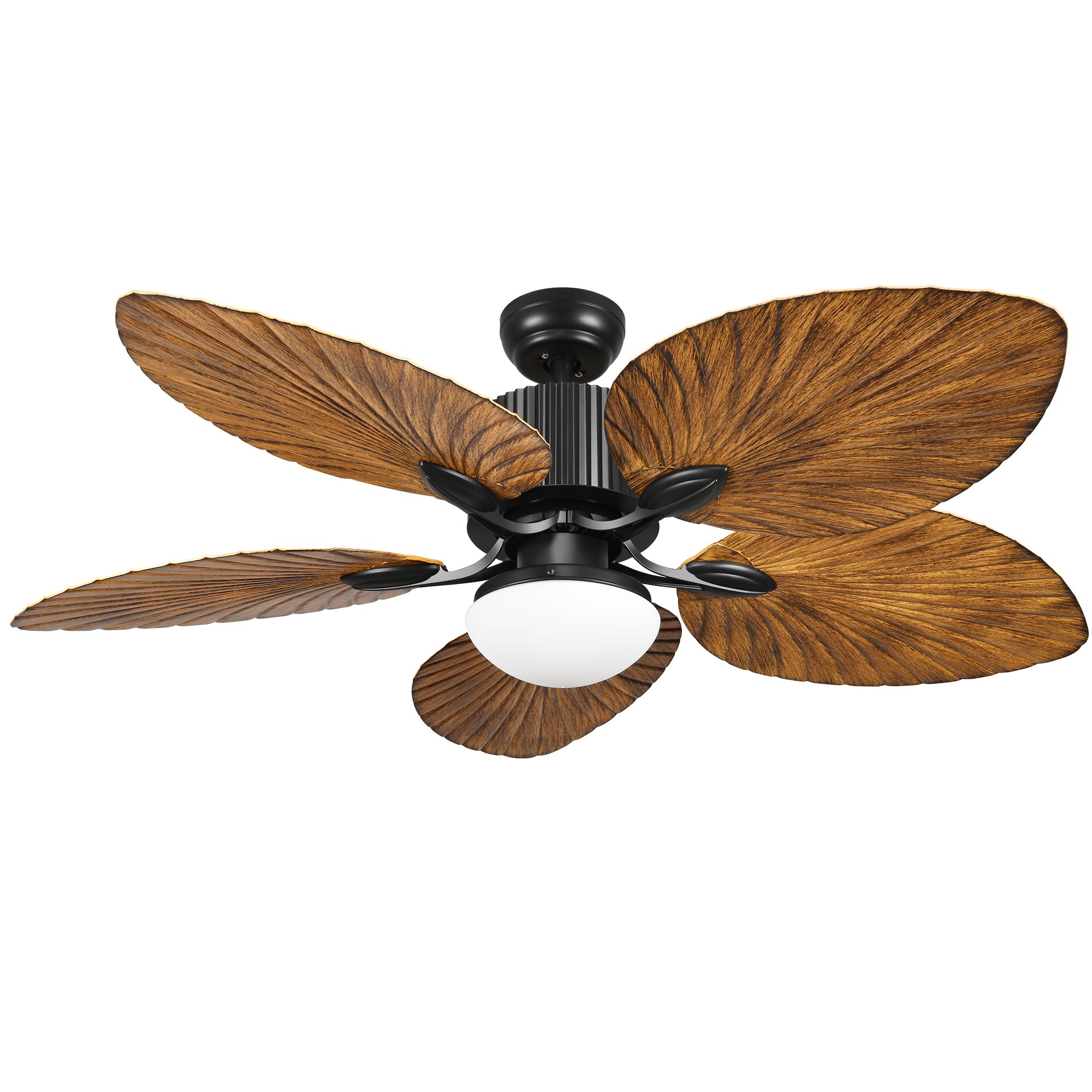 YITAHOME 52 Inch Tropical Ceiling Fan with LED Light, Remote Control, Memory Function & 5 Reversible Palm Leaf Blades - Perfect for Bedroom, Living Room, and Outdoor Patio - Walnut Finish