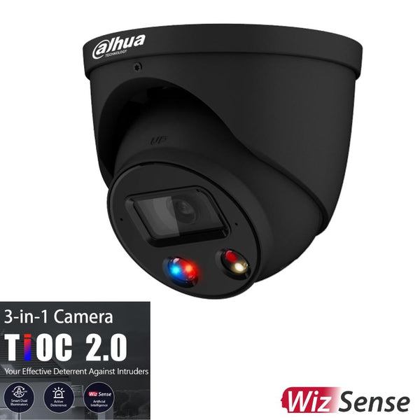 Dahua 5MP TiOC 2.0 Active Deterrence Turret Security Camera with Night Vision, IP67 Weatherproof, Black (DH-IPC-HDW3549HP-AS-PV-S3-BLK) - Ideal for Home Security, Business Surveillance, and Outdoor Property Protection