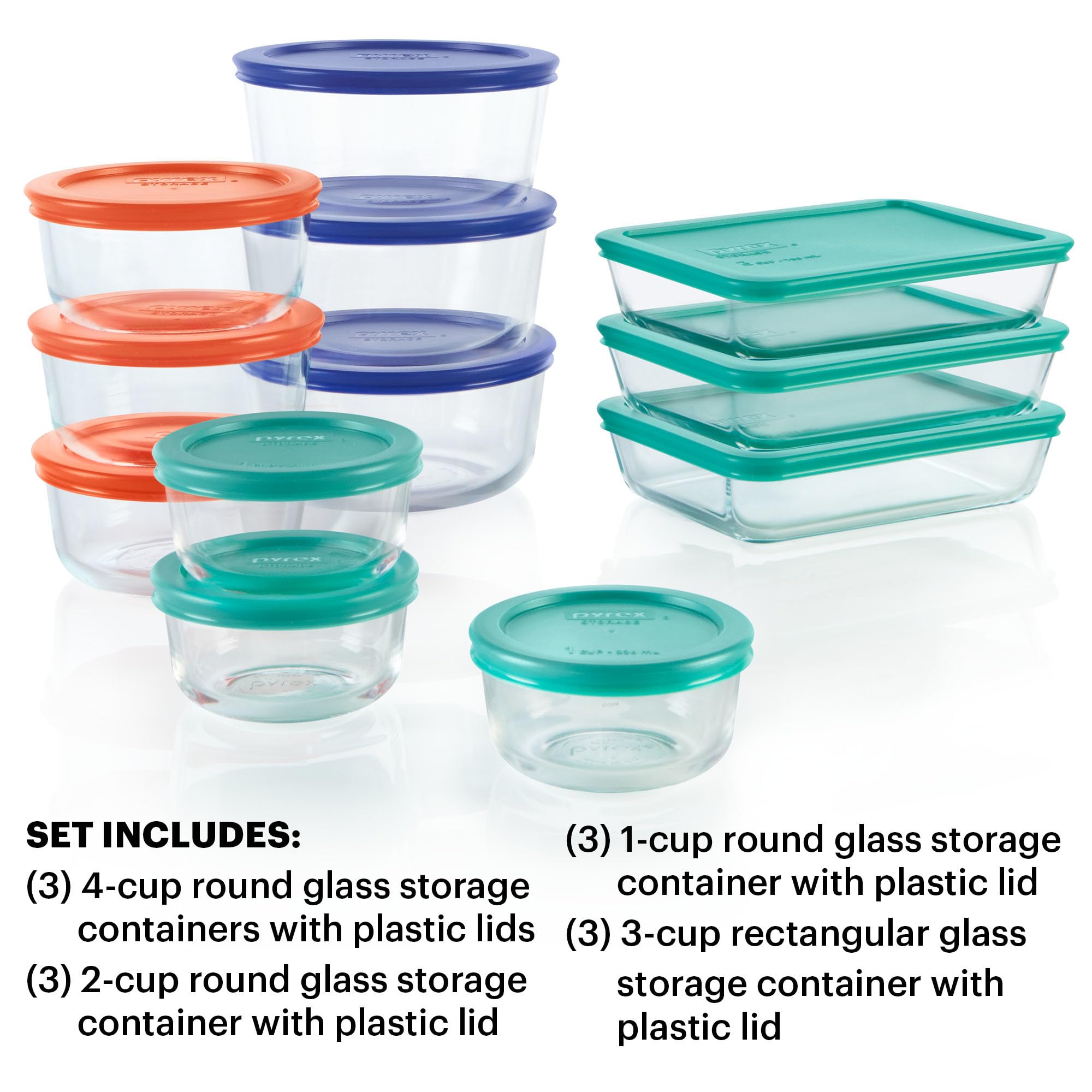 Pyrex Simply Store 24-Piece Glass Food Storage Container Set with Lids - Round & Rectangle BPA-Free Containers for Meal Prep, Leftovers & Freezer Storage | Dishwasher, Microwave & Freezer Safe Glass Containers for Home & Kitchen Organization