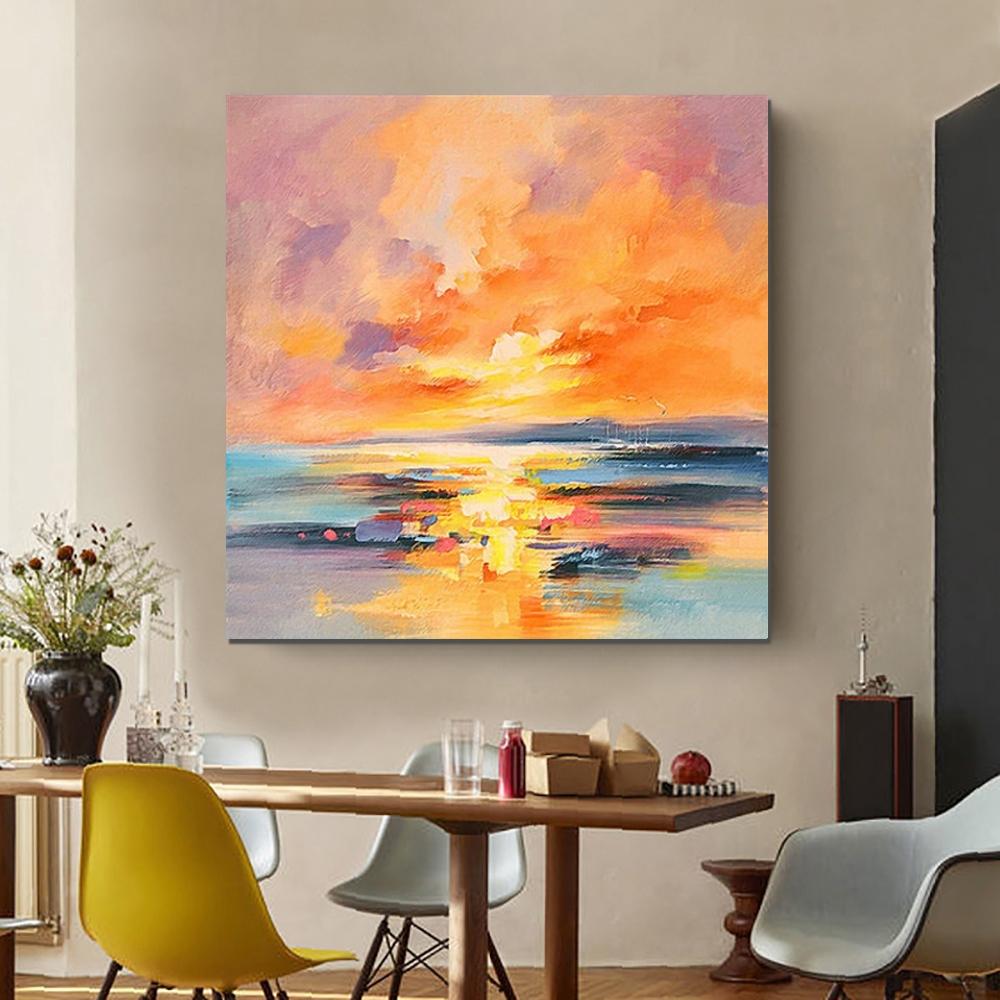 Abstract Landscape Sunrise Painting - Large Hand Painted Modern Wall Art for Living Room & Bedroom - Perfect for Dining Room Decor & Home Interior Design