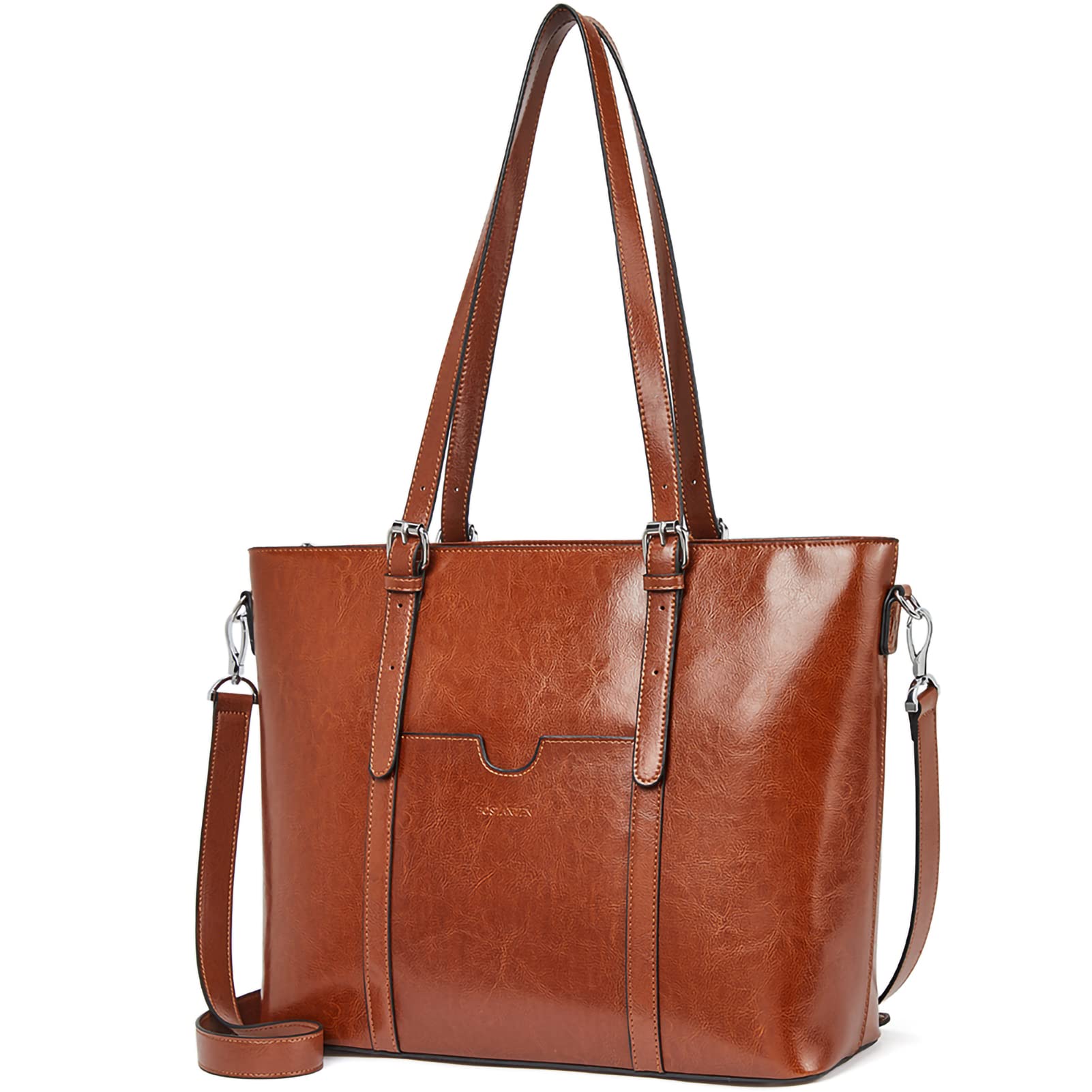BOSTANTEN Women's Genuine Leather Laptop Tote Bag - 15.6 Inch Professional Office Shoulder Purse & Work Briefcase for Business Women | Perfect for Work, Travel, and Daily Commute