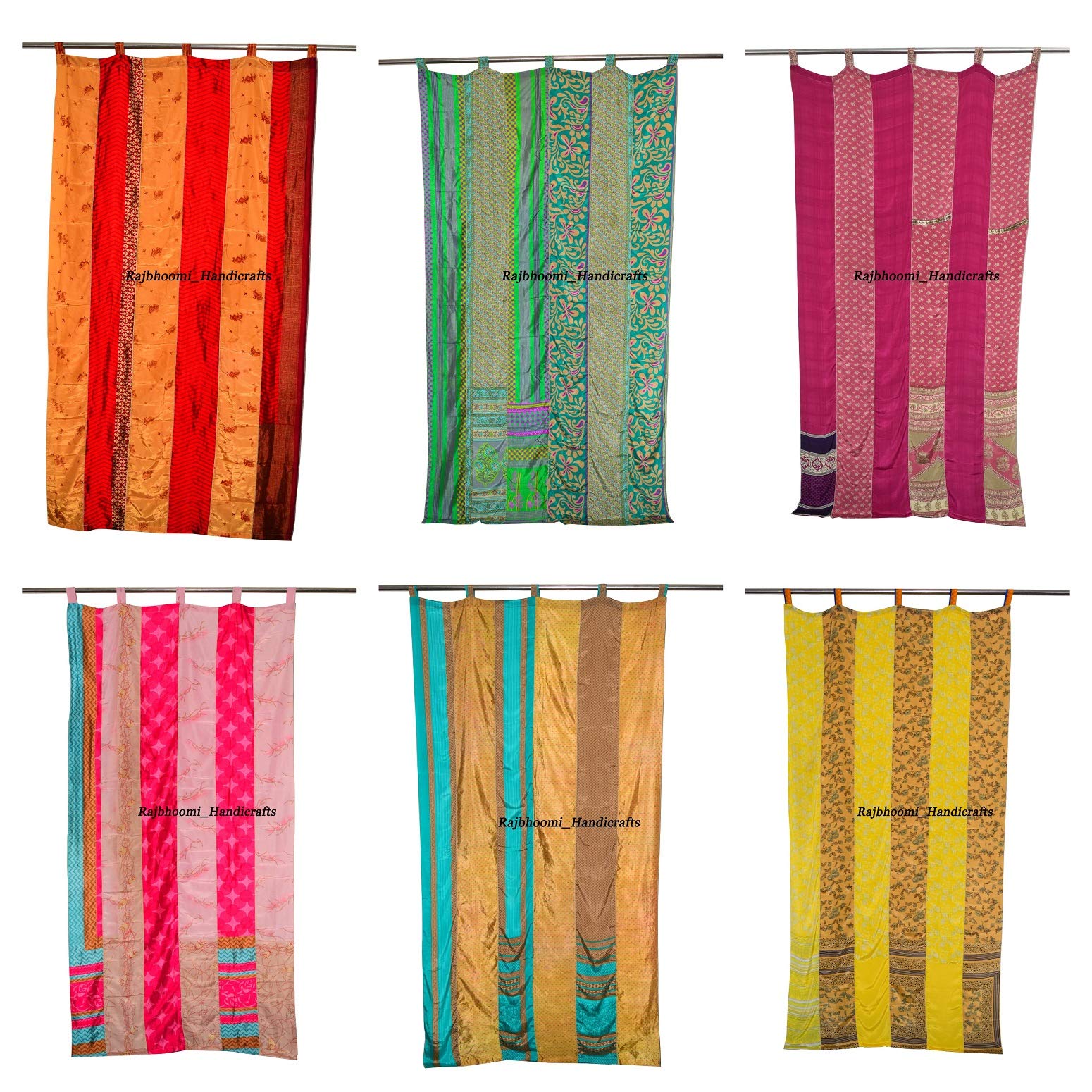 Vintage Indian Silk Sari Curtains - Bohemian Style Multicolor Drapes (Set of 8 Assorted Pieces) for Living Room, Bedroom & Window Decor