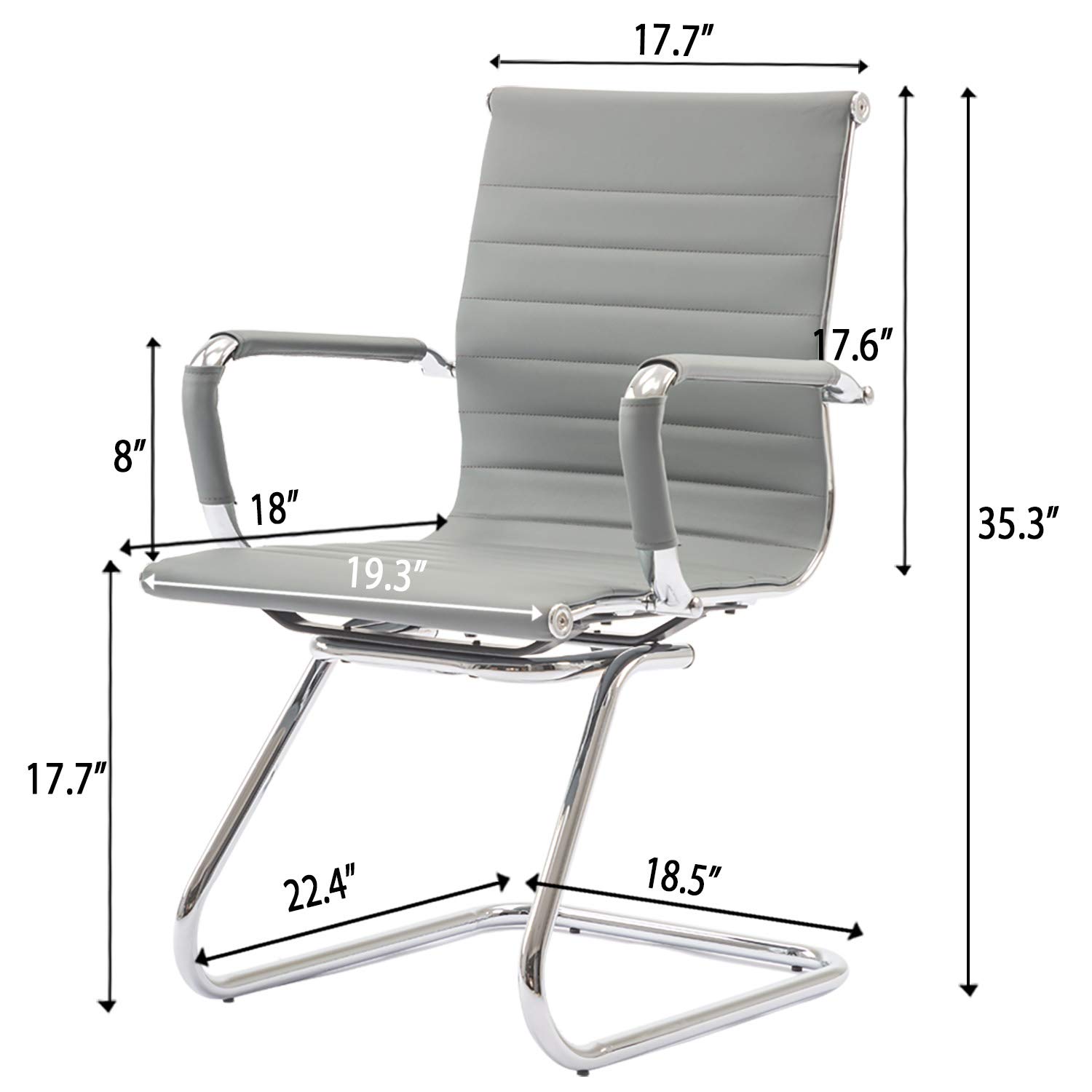 Premium Heavy Duty Office Chair - Ergonomic Leather Conference & Guest Chair with Lumbar Support - Set of 2 (Grey) - Ideal for Reception Areas, Meeting Rooms & Home Offices