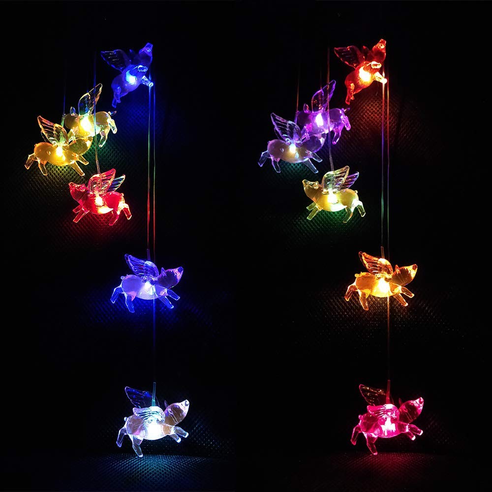 Solar-Powered LED Flying Pig Wind Chimes - Waterproof Outdoor Garden Decor with String Lights for Patio, Balcony, Yard & Window | Perfect for Parties, Bedroom Decor & Relaxing Outdoor Ambiance