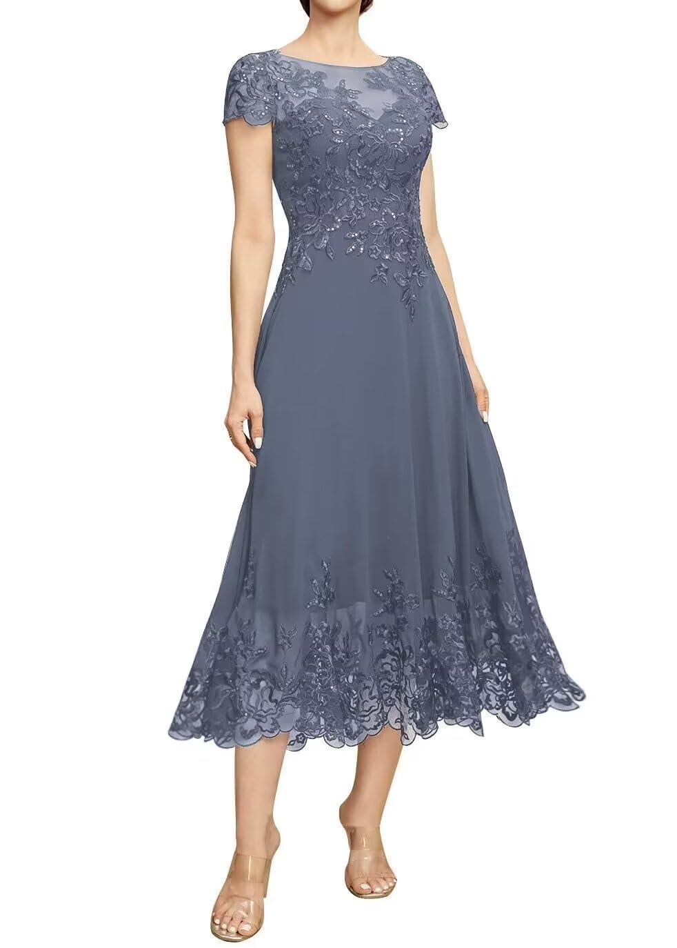 Elegant Lace Mother of The Bride Dresses - Tea Length Formal Evening Gowns with Chiffon Details | Perfect for Wedding Ceremonies, Receptions & Special Occasions