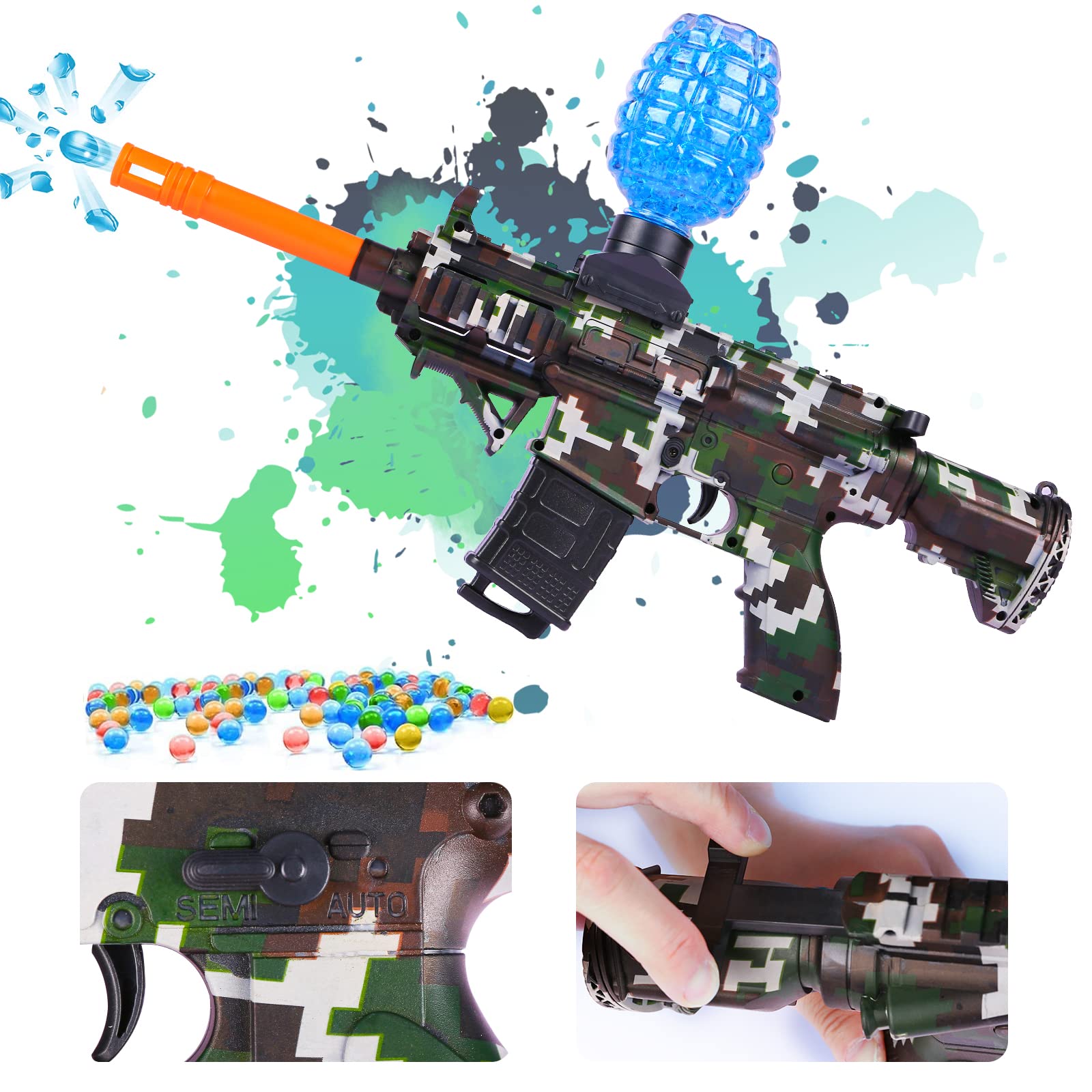 Electric Gel Ball Blaster Toy with 40,000+ Water Beads - Splatter Gun for Outdoor Team Games & Backyard Battles - Safe Kids Toys for Boys & Girls Ages 3-12 - Perfect for Birthday & Christmas Gifts, Summer Camp & Nerf War Parties