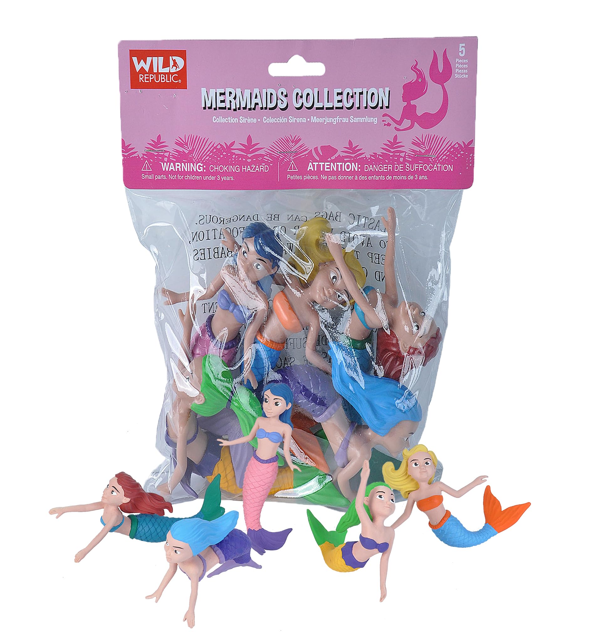 Wild Republic Mermaid Figurines 5-Piece Set - Cute Mermaid Dolls & Toys for Girls, Perfect Bath Toys & Collectible Gift (Model 21510) | Great for Playtime, Birthday Gifts & Underwater Decor