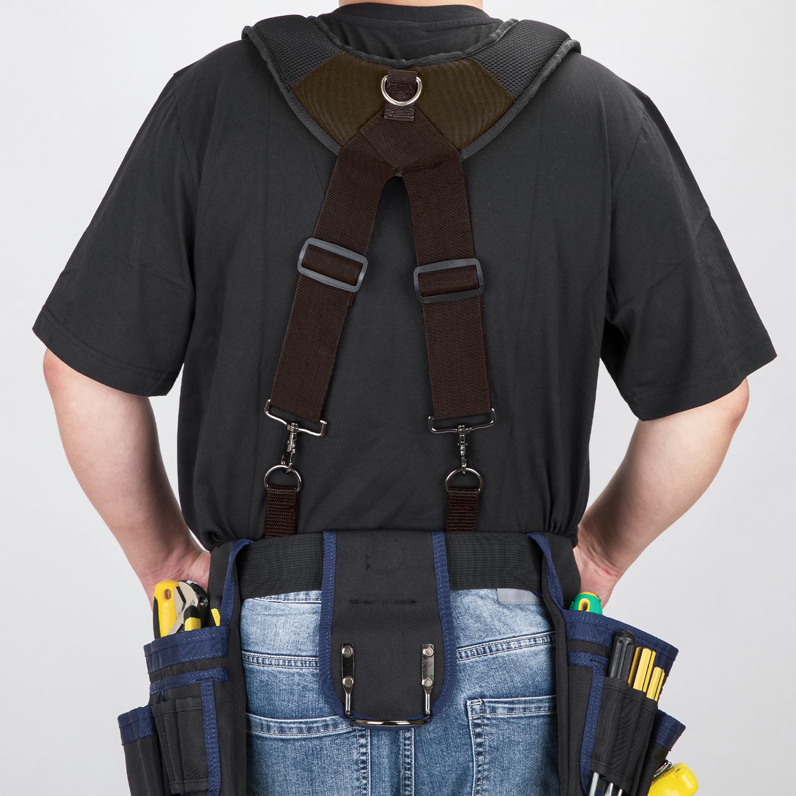 Adjustable Padded Tool Belt Suspenders for Men - Comfortable Carpenter Work Belt with Magnetic Wristband & Multi-Pocket Design for Construction Workers (Brown) | Ideal for DIY Projects, Home Renovations & Professional Job Sites
