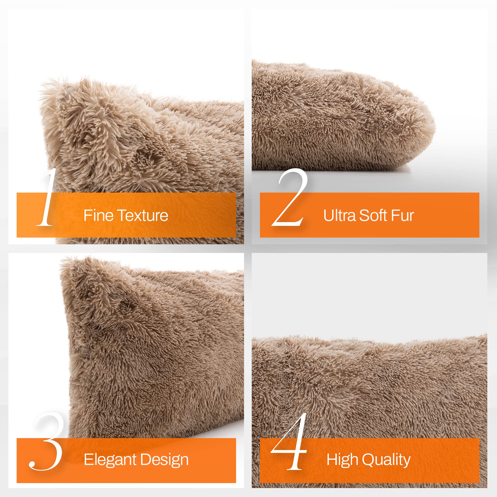 Cheer Collection Long Body Pillow - Ultra Soft Fuzzy Pillow for Side Sleepers, Couch & Bed - 20x54 Inches with Shaggy Cover (Taupe) | Perfect for Back Support, Pregnancy Comfort & Home Decor