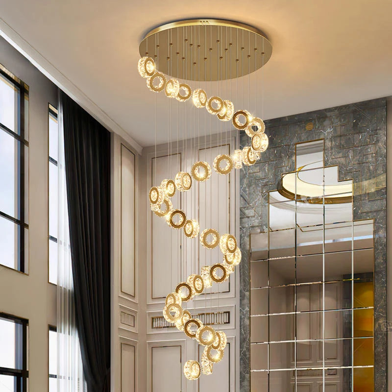 Luxury Gold Crystal Spiral Chandelier - Elegant Ceiling Light Fixture for Staircase, Foyer, Entryway & Grand Hallway - Perfect for Modern Home Decor & Wedding Venue Lighting