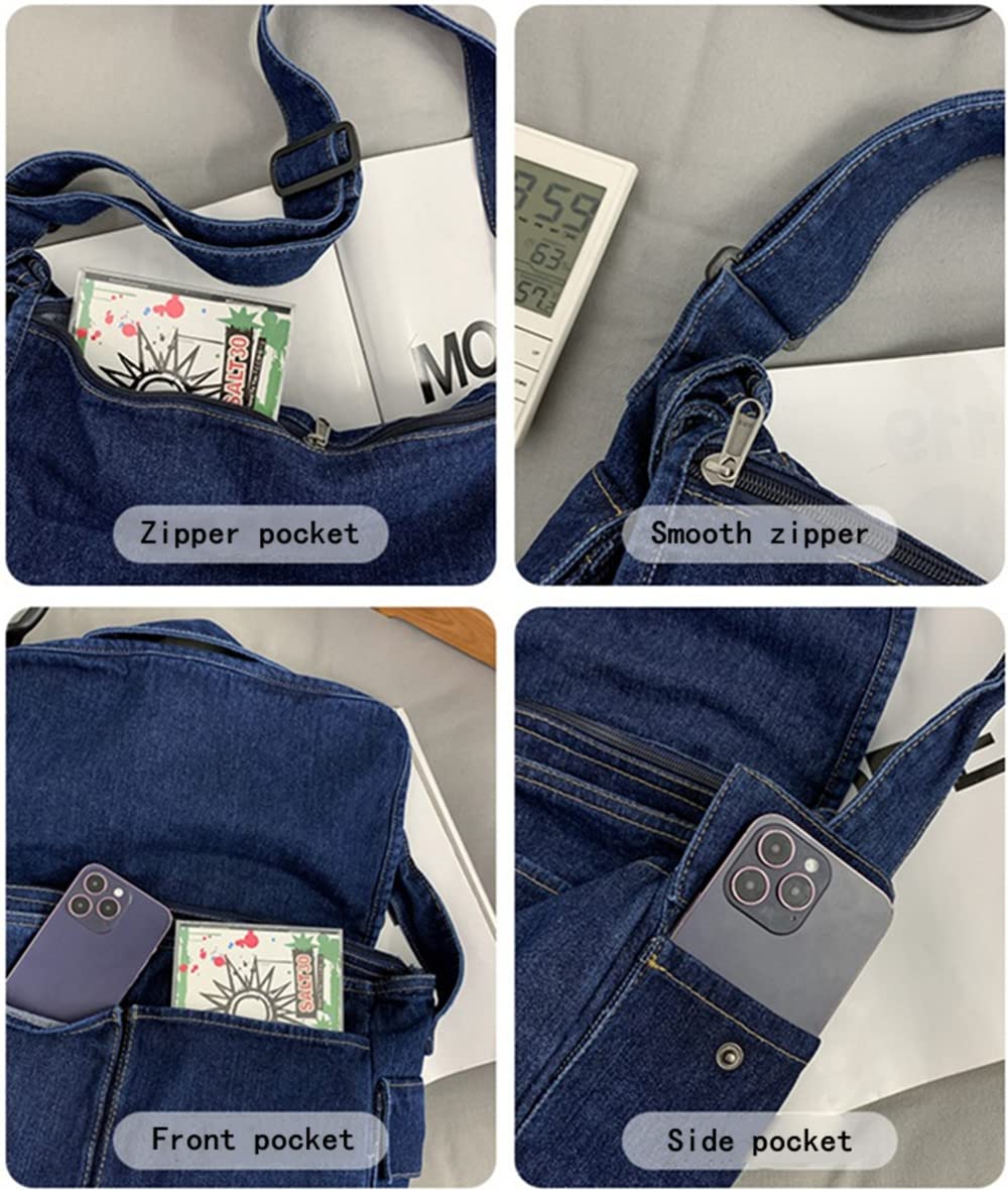 Stylish Women's Denim Messenger Bag - Large Crossbody Shoulder Bag with Multiple Pockets for Travel, Work & Daily Use | Durable Overnight Hobo Bag for Commuters & College Students