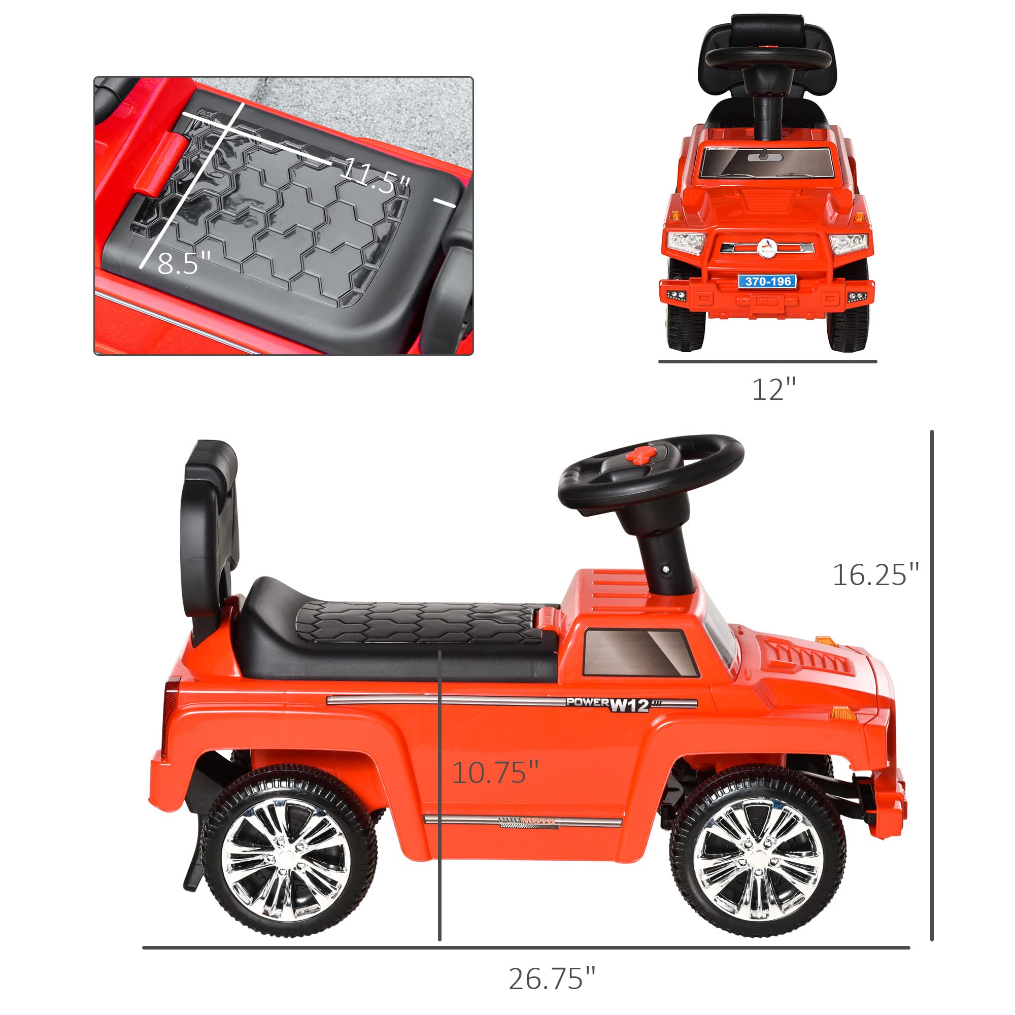 Aosom Kids Ride On Push Car - SUV Style Sliding Walking Toy for Toddlers with Horn, Music, LED Lights, Hidden Storage & Anti-Tip Safety System - Red | Fun Outdoor & Indoor Play Vehicle for Boys & Girls Ages 1-3 Years