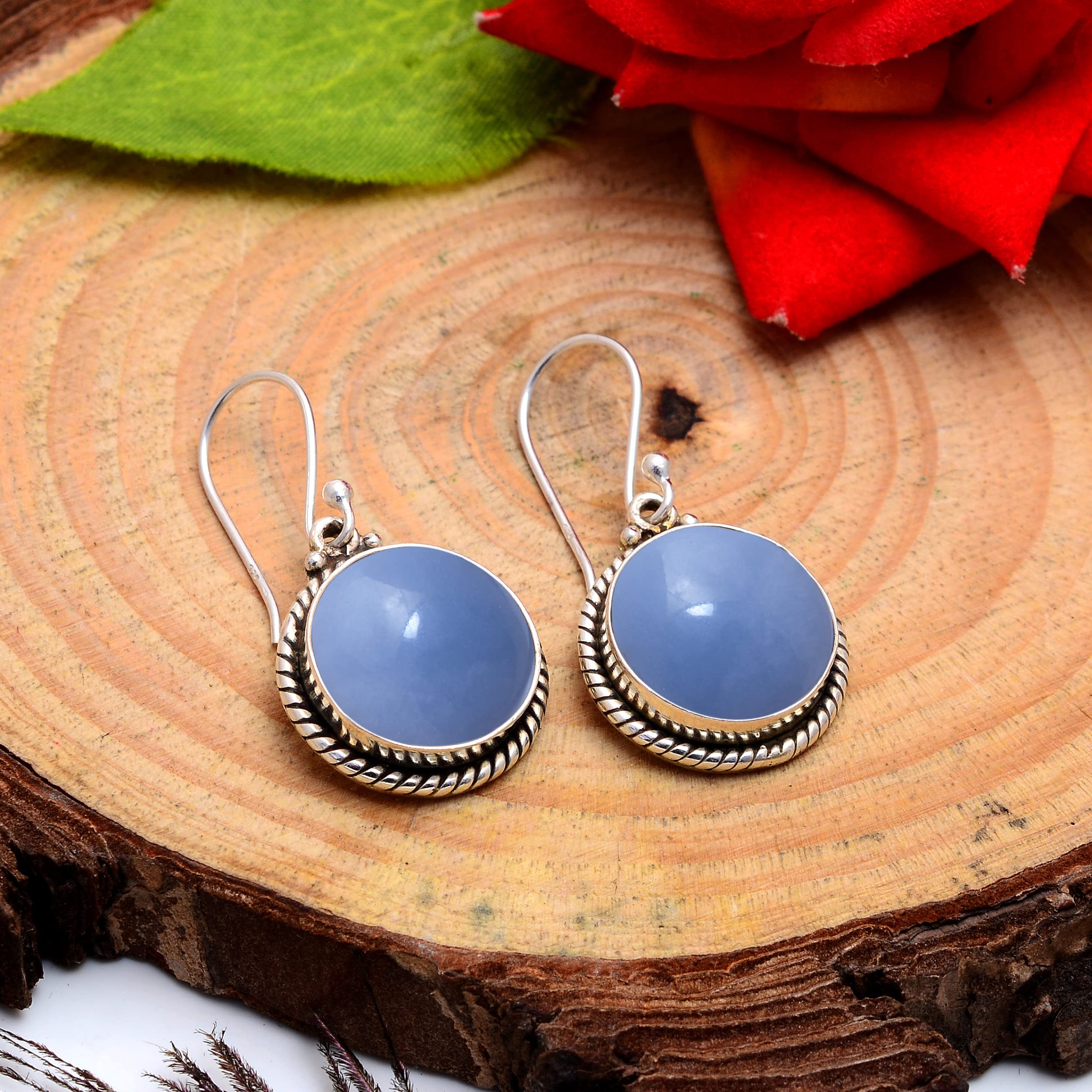 Veracity Jewelry Angelite Earrings for Women - 925 Sterling Silver Dangle Earrings with Blue Angelite Gemstone for Inner Peace & Healing - Handmade Spiritual Jewelry for Meditation, Yoga & Everyday Wear