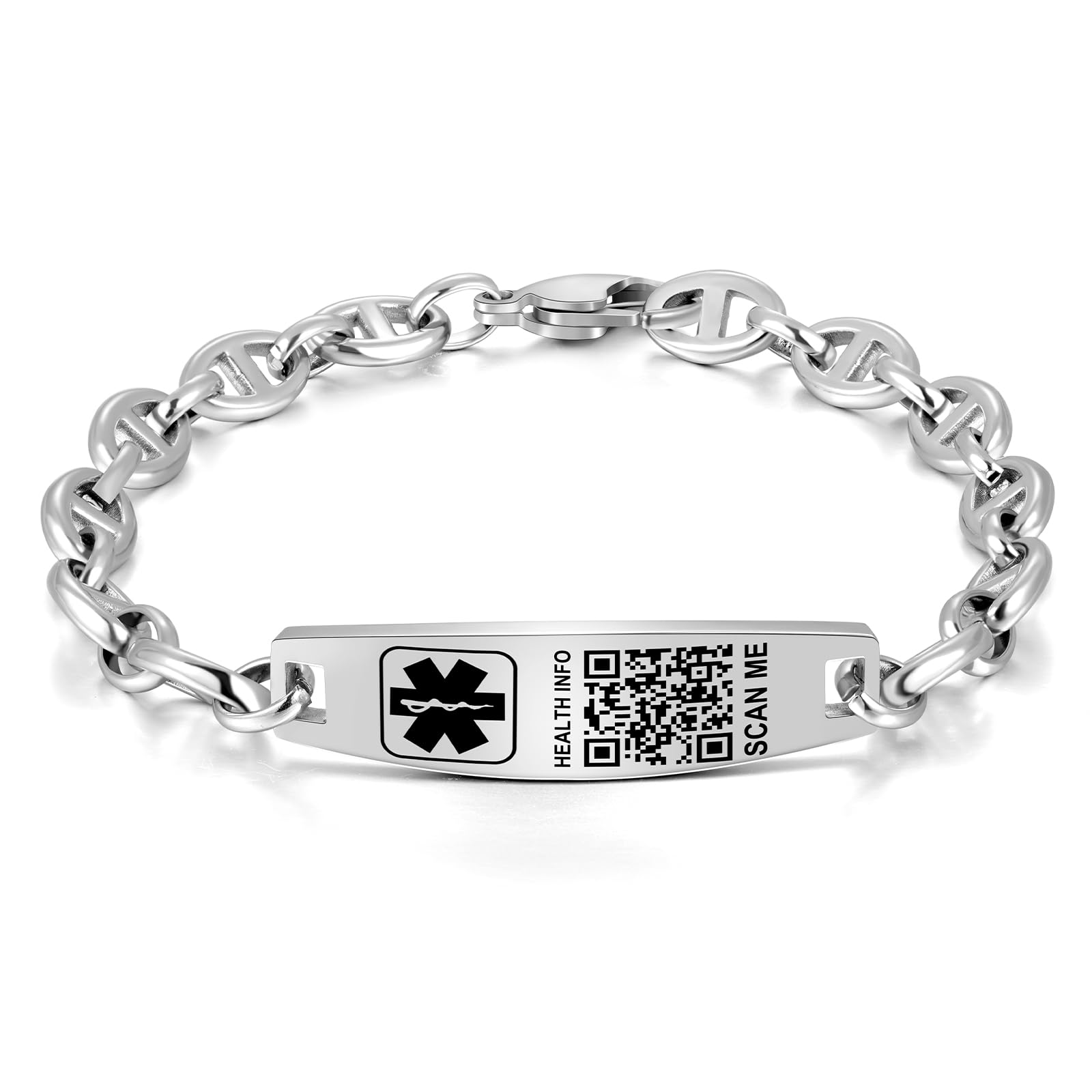 Upgraded QR Code Medical Alert Bracelet for Women & Men - Sterling Silver Emergency ID Bracelet 7''-9'' Adjustable - Customizable Medical Info with Extra Space - Perfect for Allergies, Diabetes & Emergency Situations