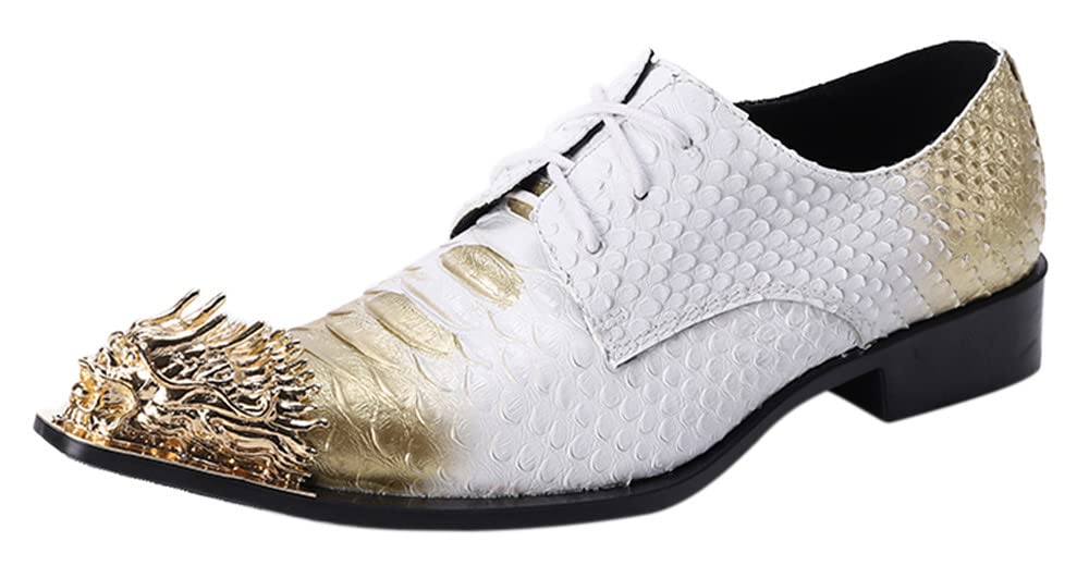 Santimon Men's Dragon Metal Pointed Toe Slip-on Dress Shoes | Formal Oxford Business Derby with Snake Print | Perfect for Office, Wedding & Special Occasions