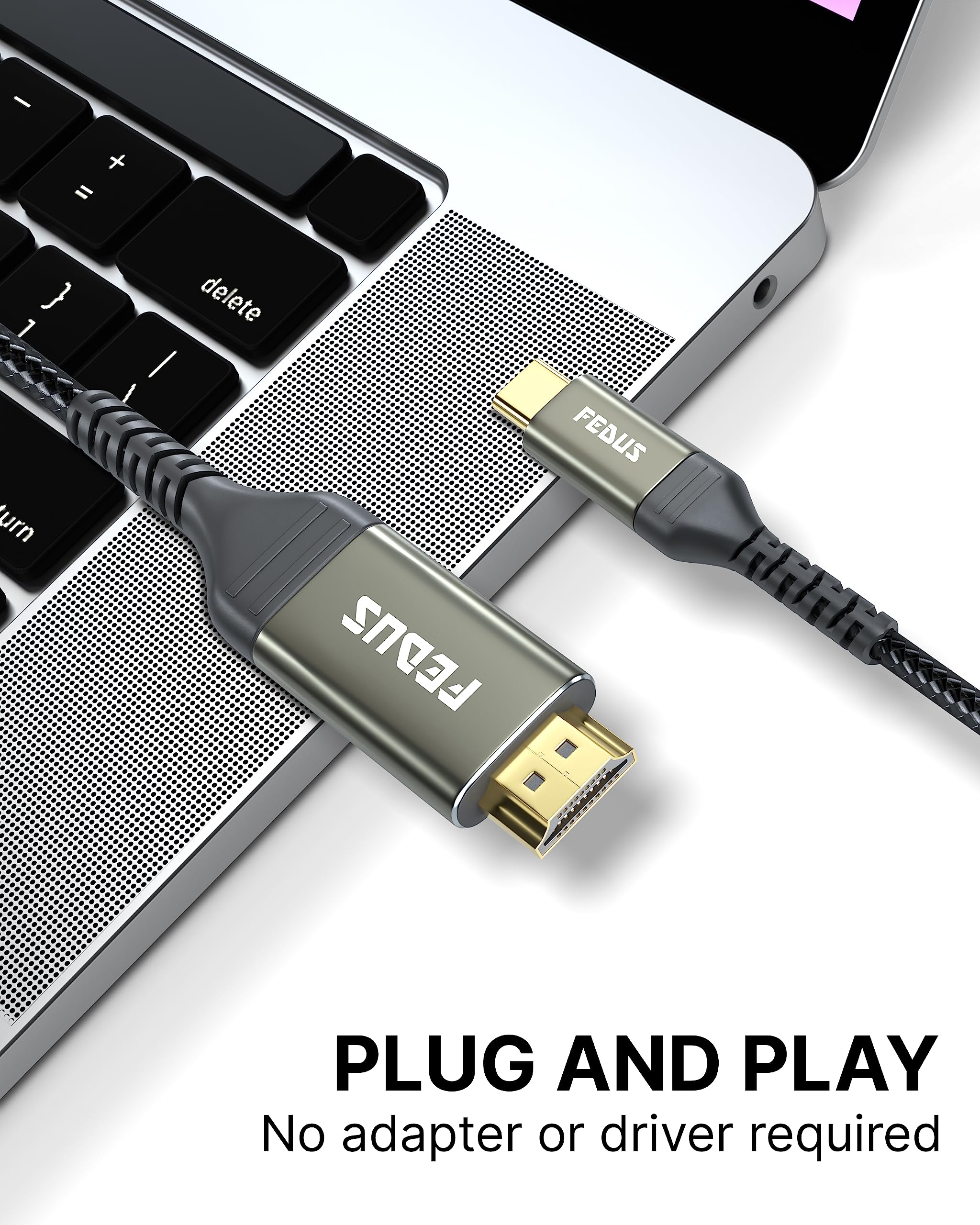 FEDUS USB C to HDMI Cable 3M (10ft) 4K@60Hz Type-C to HDMI Adapter - Compatible with MacBook Pro, iPad Pro, Chromebook, Thunderbolt 3/4, Laptop, TV & Monitor - Ideal for Home Office, Presentations & 4K Video Streaming