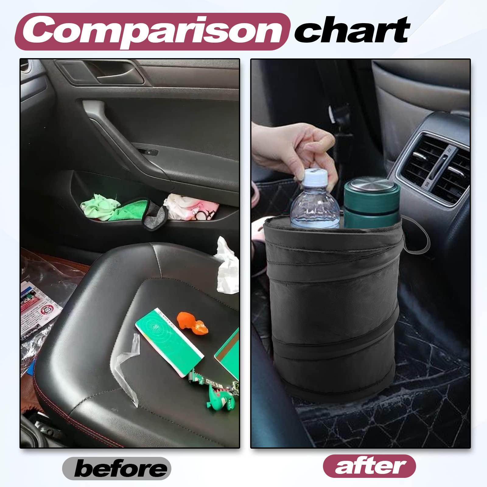 Waterproof Collapsible Car Trash Can - Hanging Pop-Up Vehicle Garbage Bin for Cars, Trucks, SUVs & Minivans | Portable Oxford Cloth Trash Bag | Perfect for Road Trips, Commuting & Family Travel (1 Pack, Black)