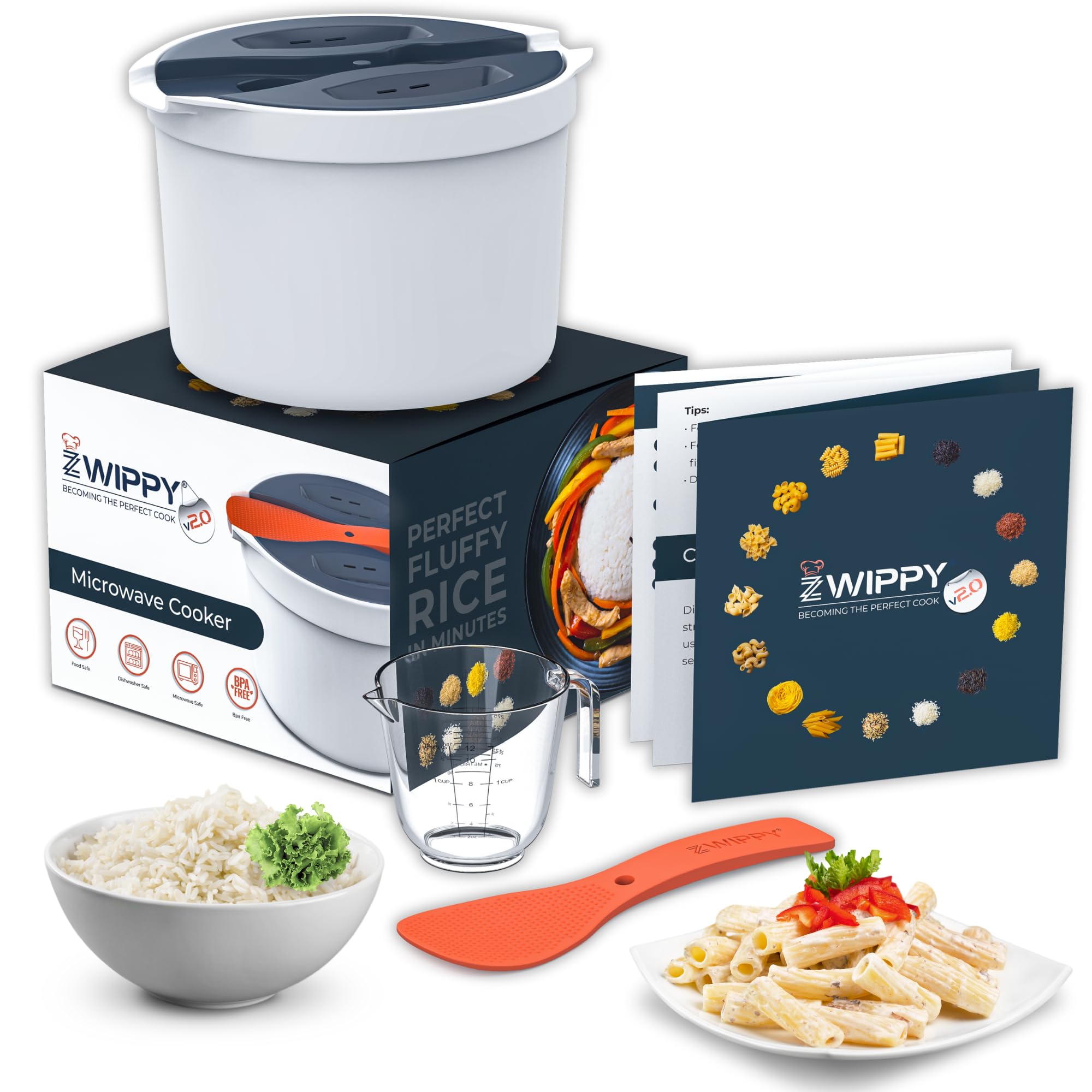 Microwave Rice Cooker Steamer & Pasta Cooker with Strainer - 8 Cup Capacity, Dishwasher Safe, Mess-Free Design - Perfect for Dorm Rooms, Office Lunches & Quick Family Meals
