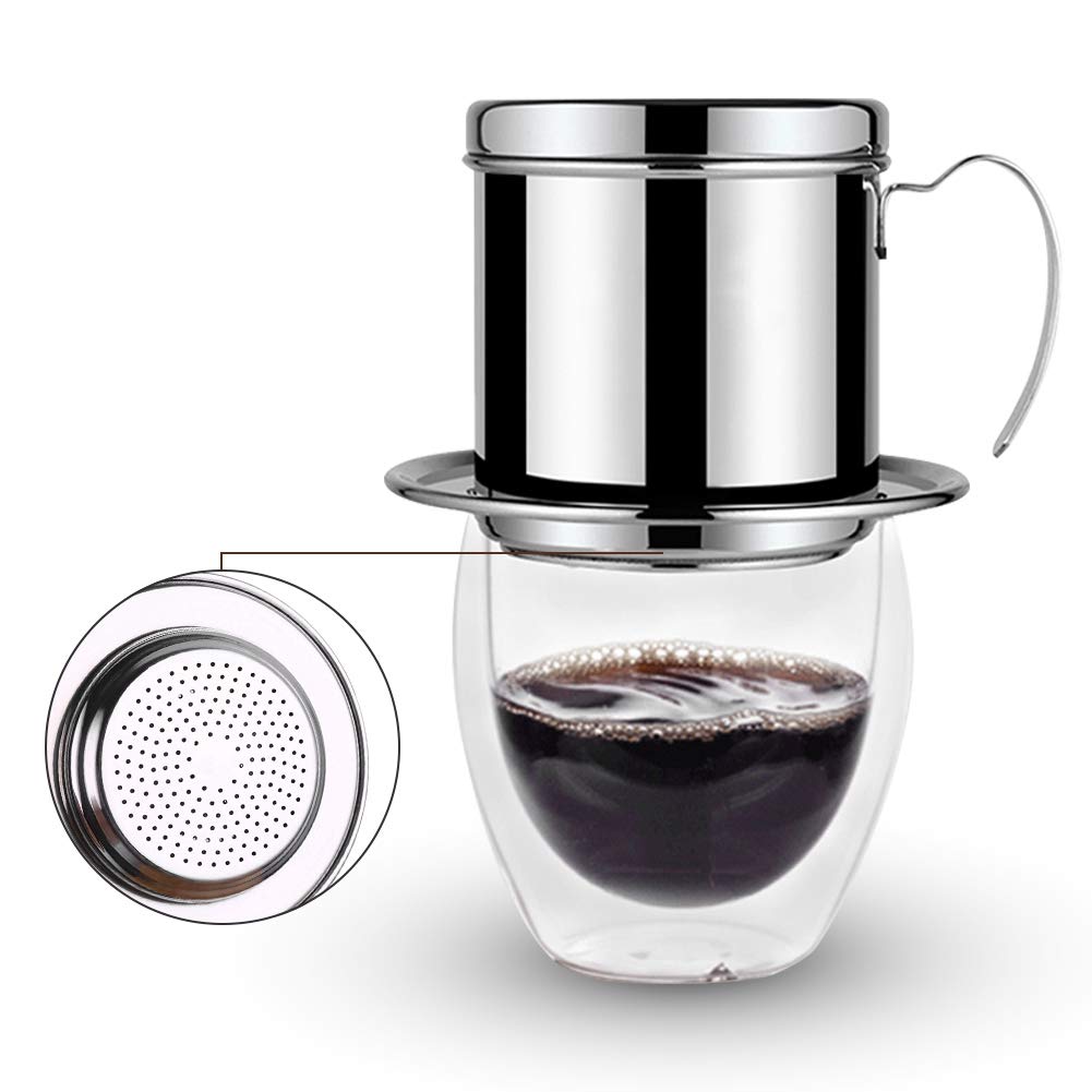 DERCLIVE Stainless Steel Vietnamese Coffee Drip Filter - Phin Coffee Maker for Authentic Vietnamese Iced Coffee - Perfect for Home Brewing, Camping & Gifts