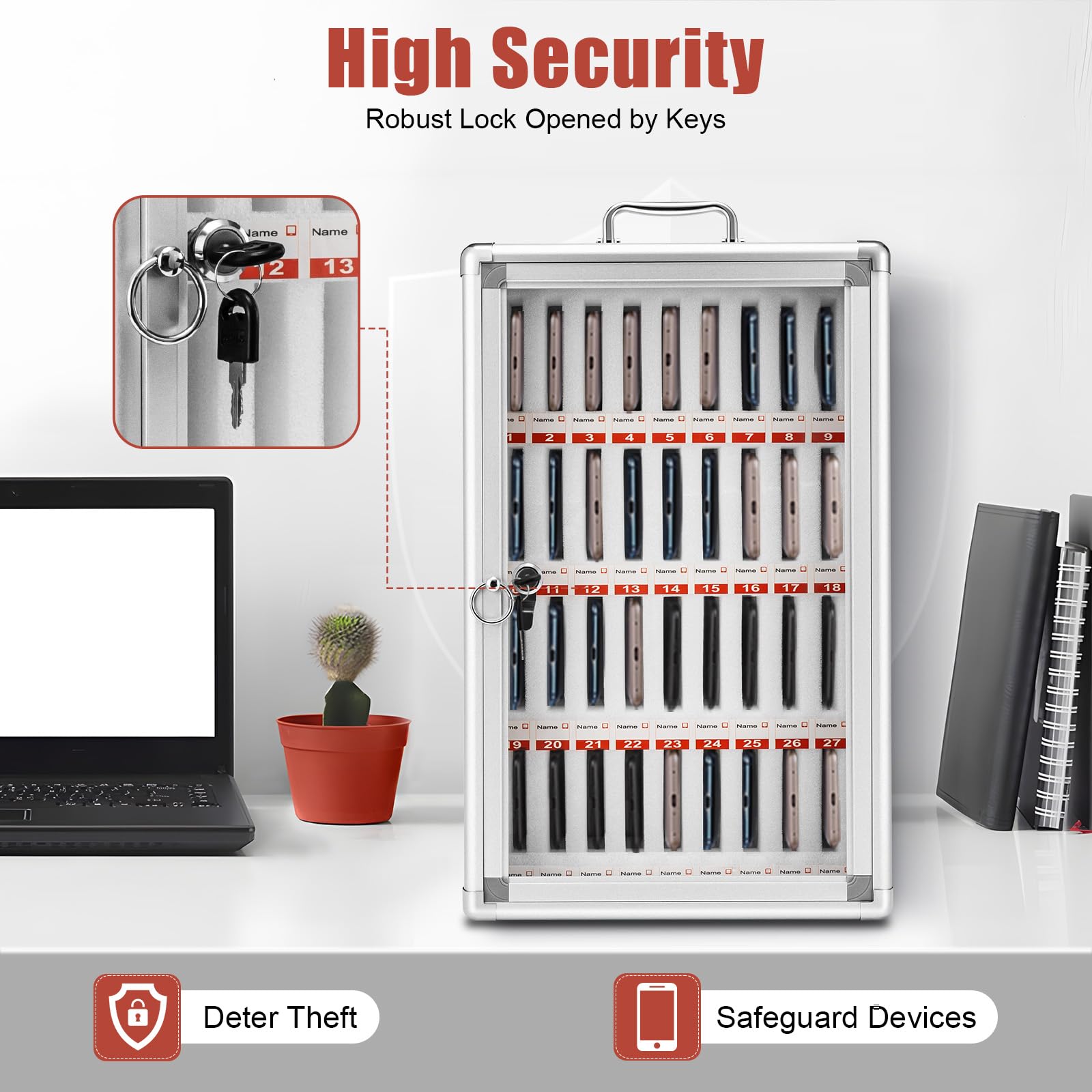 Aluminum Phone Locker with Safety Lock - 36 Slots for Classroom & Office Storage