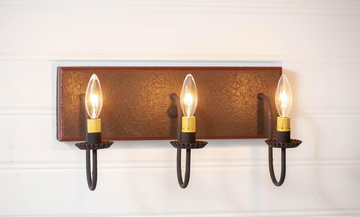 Irvin's Country Tinware 3-Light Vanity Light Fixture - Espresso Finish with Salem Brick Design - Perfect for Bathroom, Bedroom, and Farmhouse Decor
