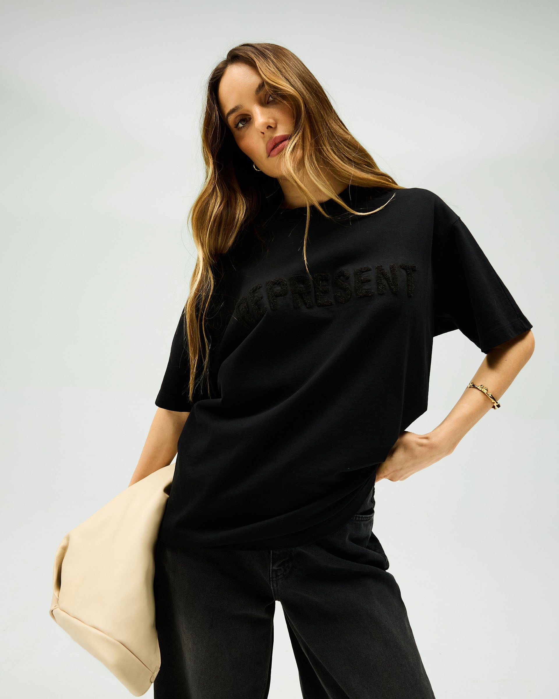 Owners Club Boyfriend T-Shirt for Women - Soft & Comfortable Jet Black Cotton Tee - Casual Wear, Lounge, Outfits