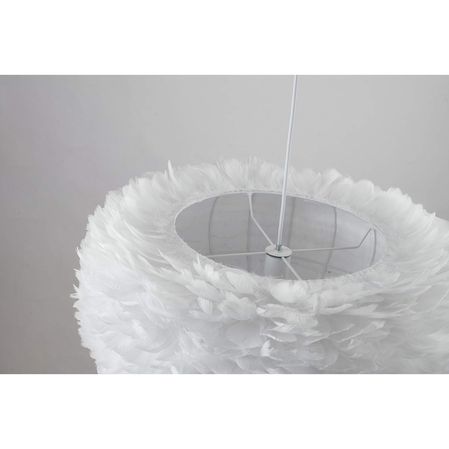 Bethel White Goose Feather Ball Chandelier with White Iron Frame - Elegant Ceiling Light for Living Room, Bedroom, and Dining Room Decor