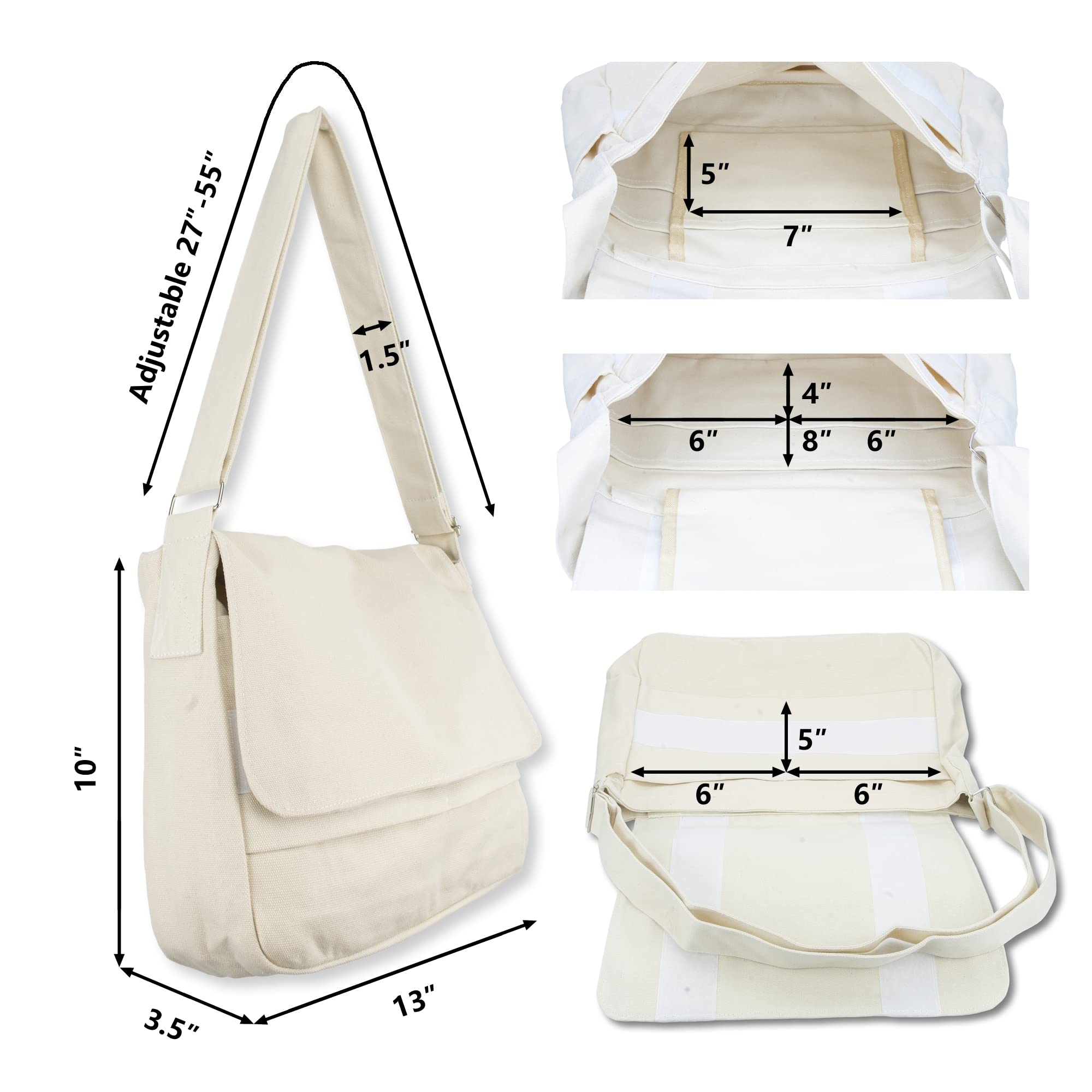 Durable Canvas Messenger Bag for Men & Women - Crossbody Shoulder Bag with Thick Sturdy Design - Perfect for Work, Travel & Daily Commute