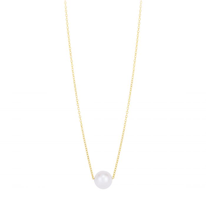 14K Yellow Gold 7mm Pearl Solitaire Necklace for Women - Elegant Pearls Jewelry Gift for Anniversary, Wedding & Special Occasions
