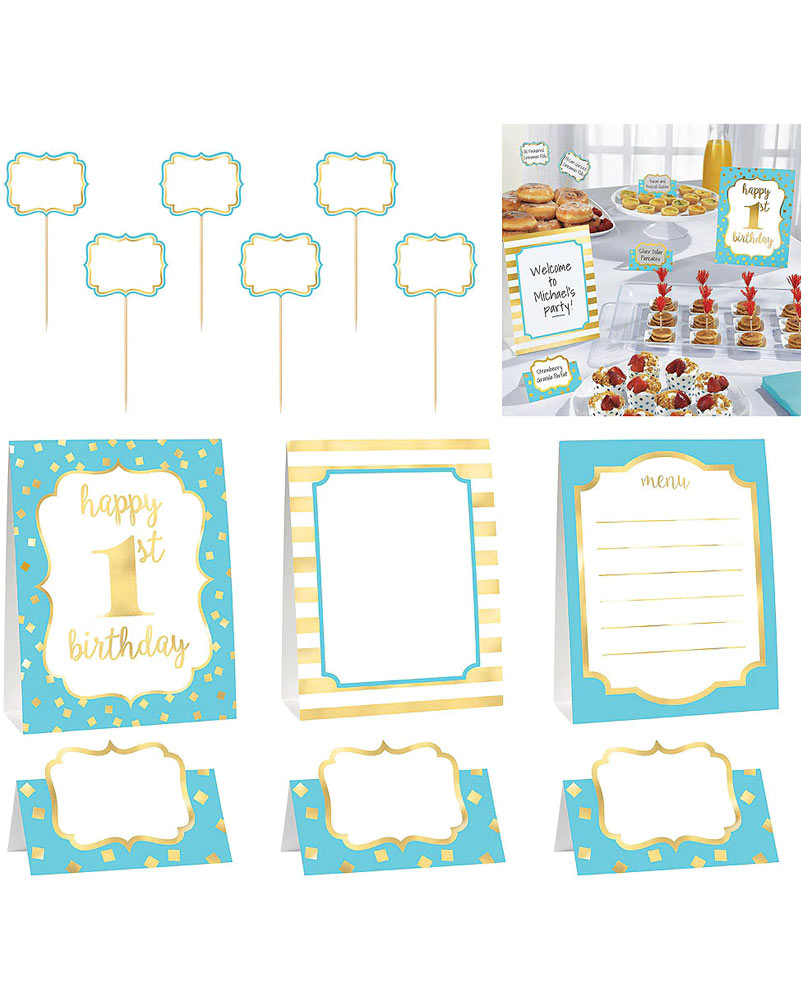 1st Birthday Boy Buffet Decoration Kit - Pack of 12 - Perfect for Baby Boy's First Birthday Party, Baby Shower & Celebration Decorations