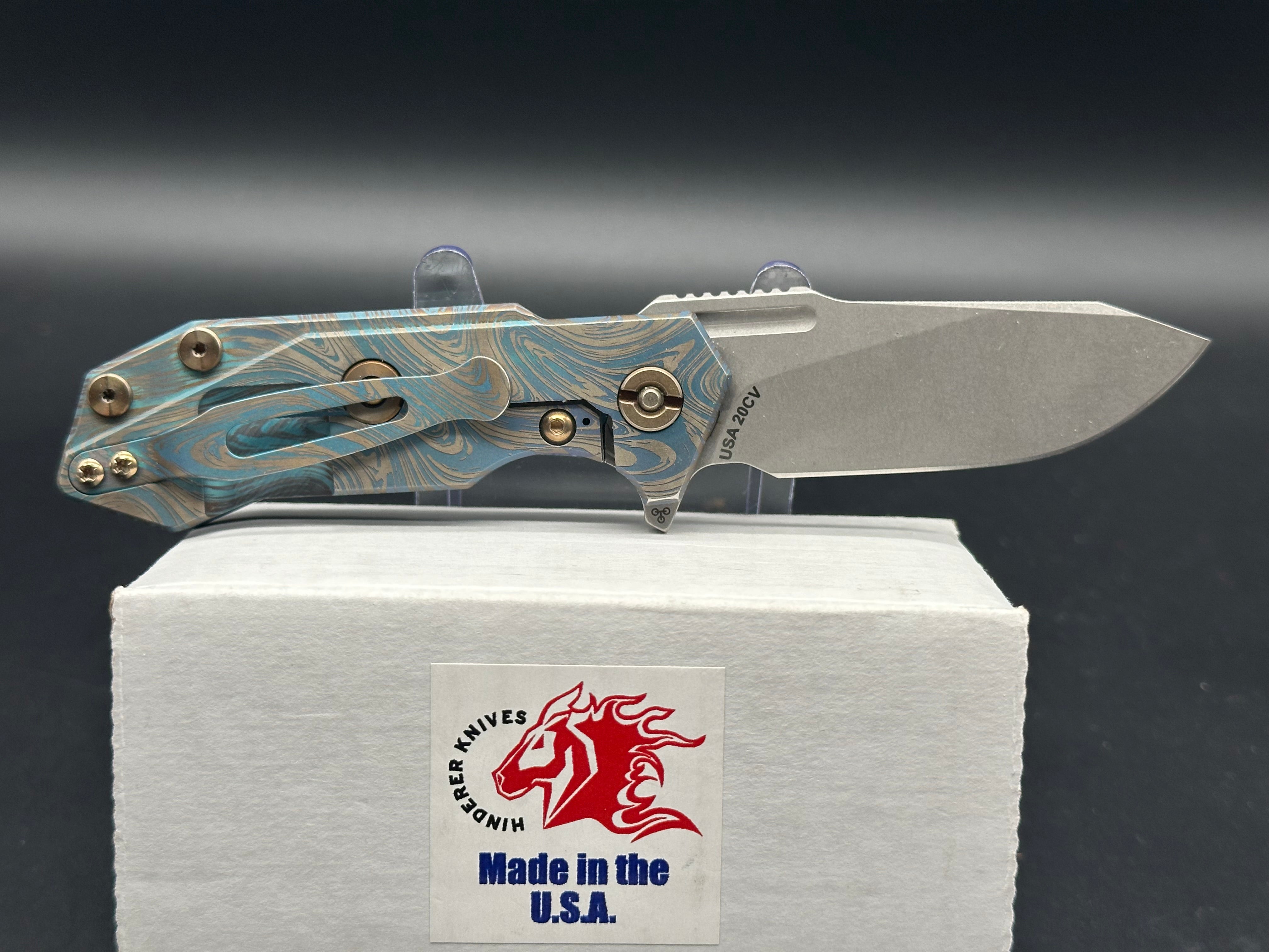 Hinderer Half Track Folding Knife - Tri-Way Pivot, Titanium Frame, Orange/Black G10 Scale - EDC, Outdoor, Tactical & Survival Knife for Camping, Hiking & Everyday Carry
